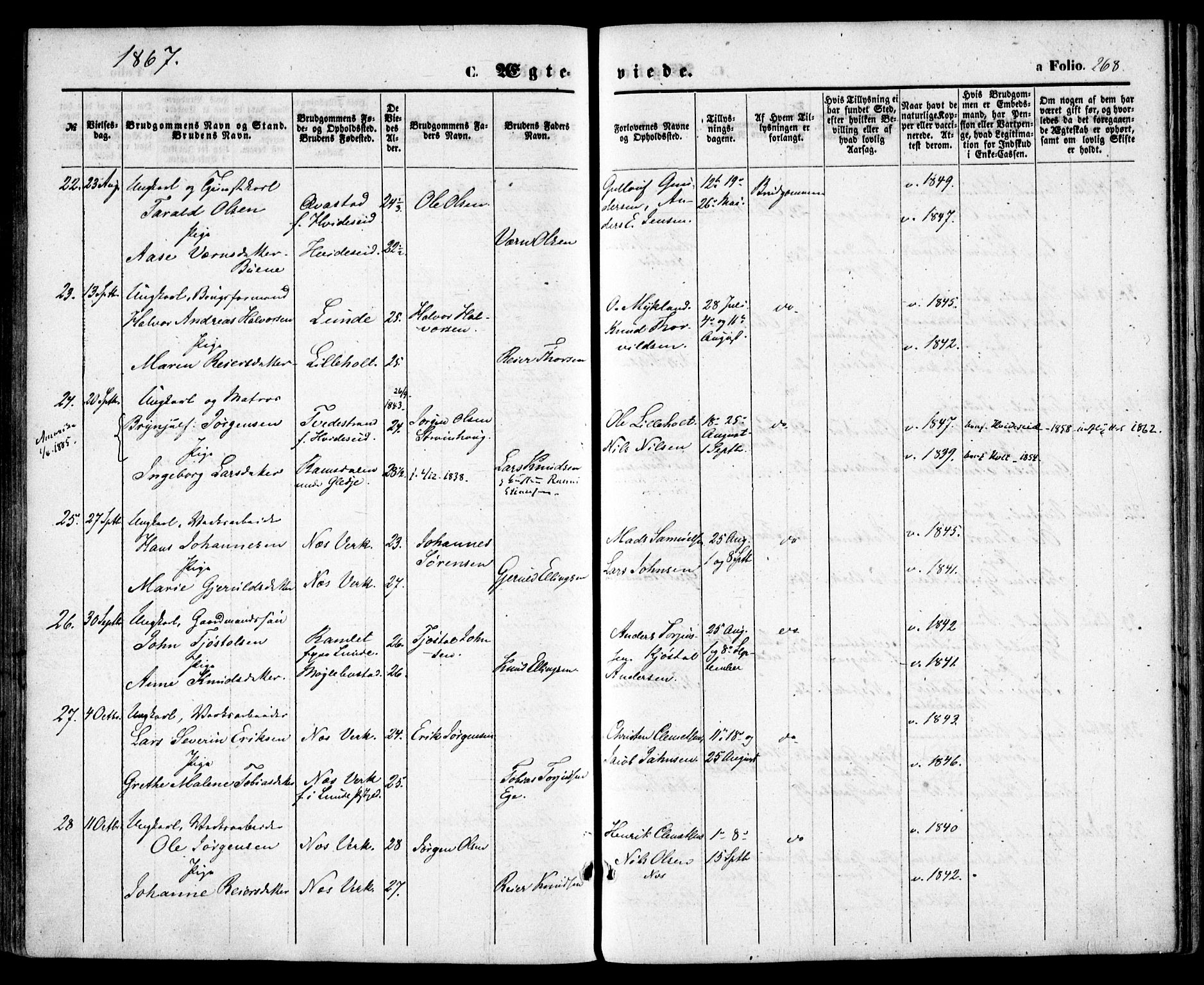 Holt sokneprestkontor, AV/SAK-1111-0021/F/Fa/L0009: Parish register (official) no. A 9, 1861-1871, p. 268