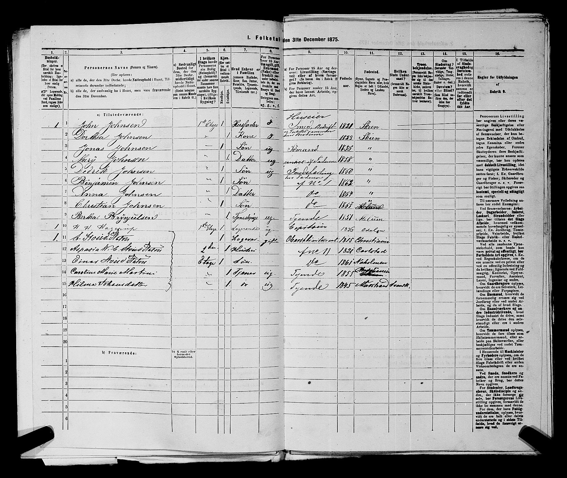 SAKO, 1875 census for 0806P Skien, 1875, p. 1354
