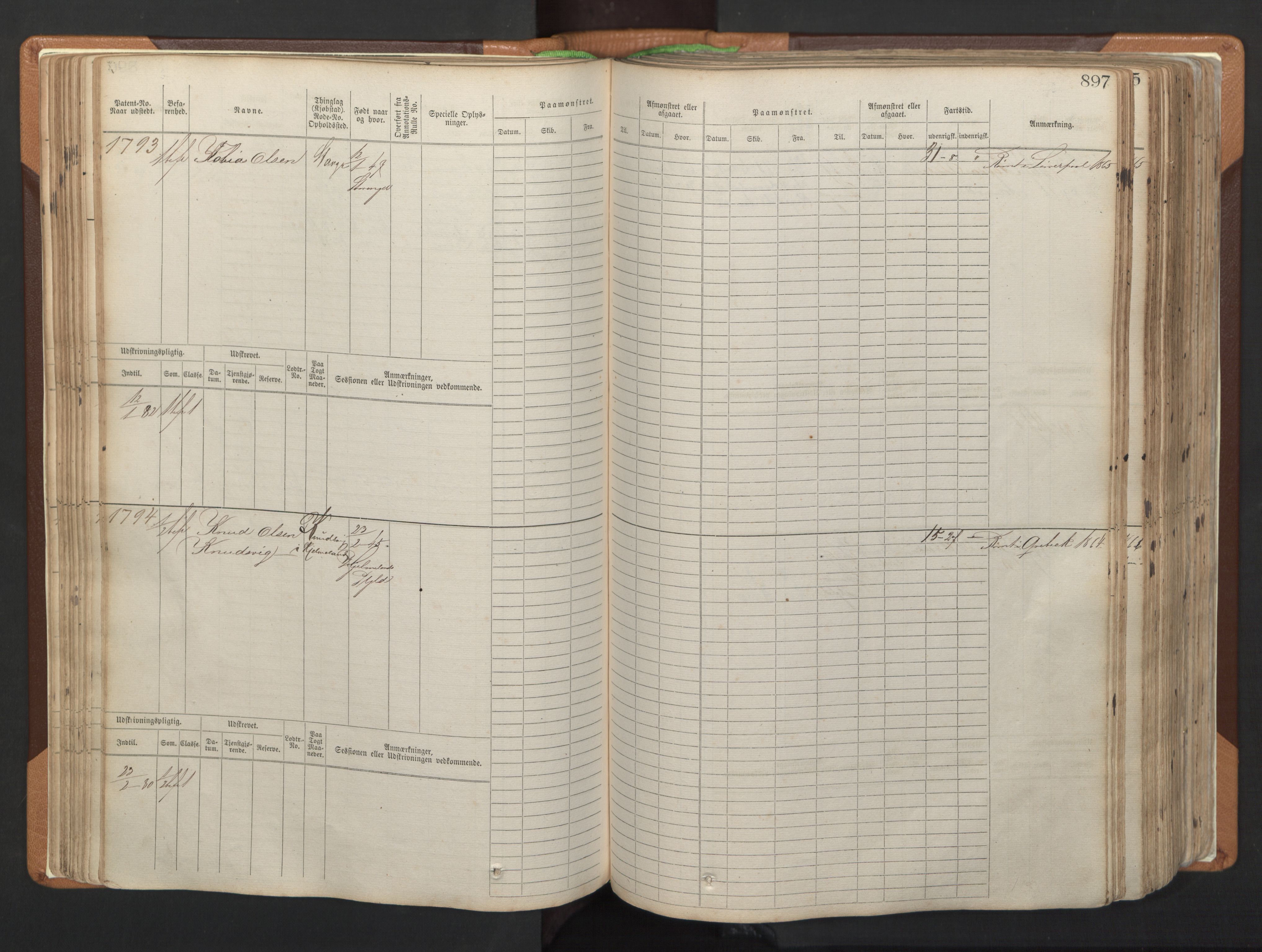 Stavanger sjømannskontor, AV/SAST-A-102006/F/Fb/Fbb/L0006: Sjøfartshovedrulle, patentnr. 1607-2402 (del 3), 1869-1880, p. 96