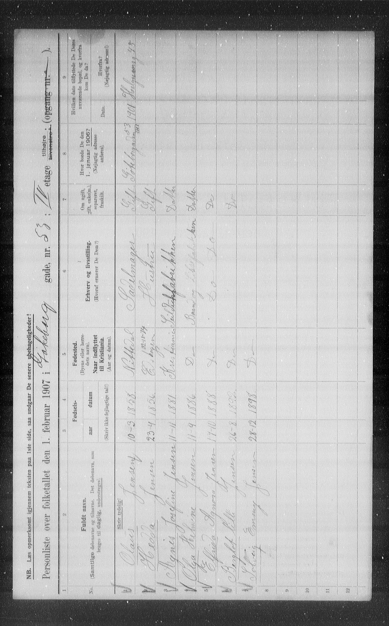 OBA, Municipal Census 1907 for Kristiania, 1907, p. 17071