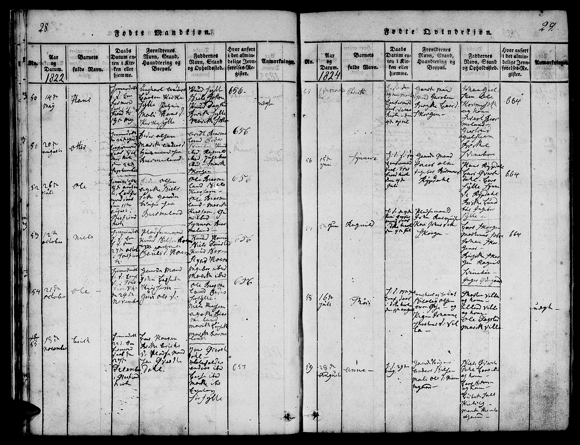 Ministerialprotokoller, klokkerbøker og fødselsregistre - Møre og Romsdal, AV/SAT-A-1454/541/L0544: Parish register (official) no. 541A01, 1818-1847, p. 28-29