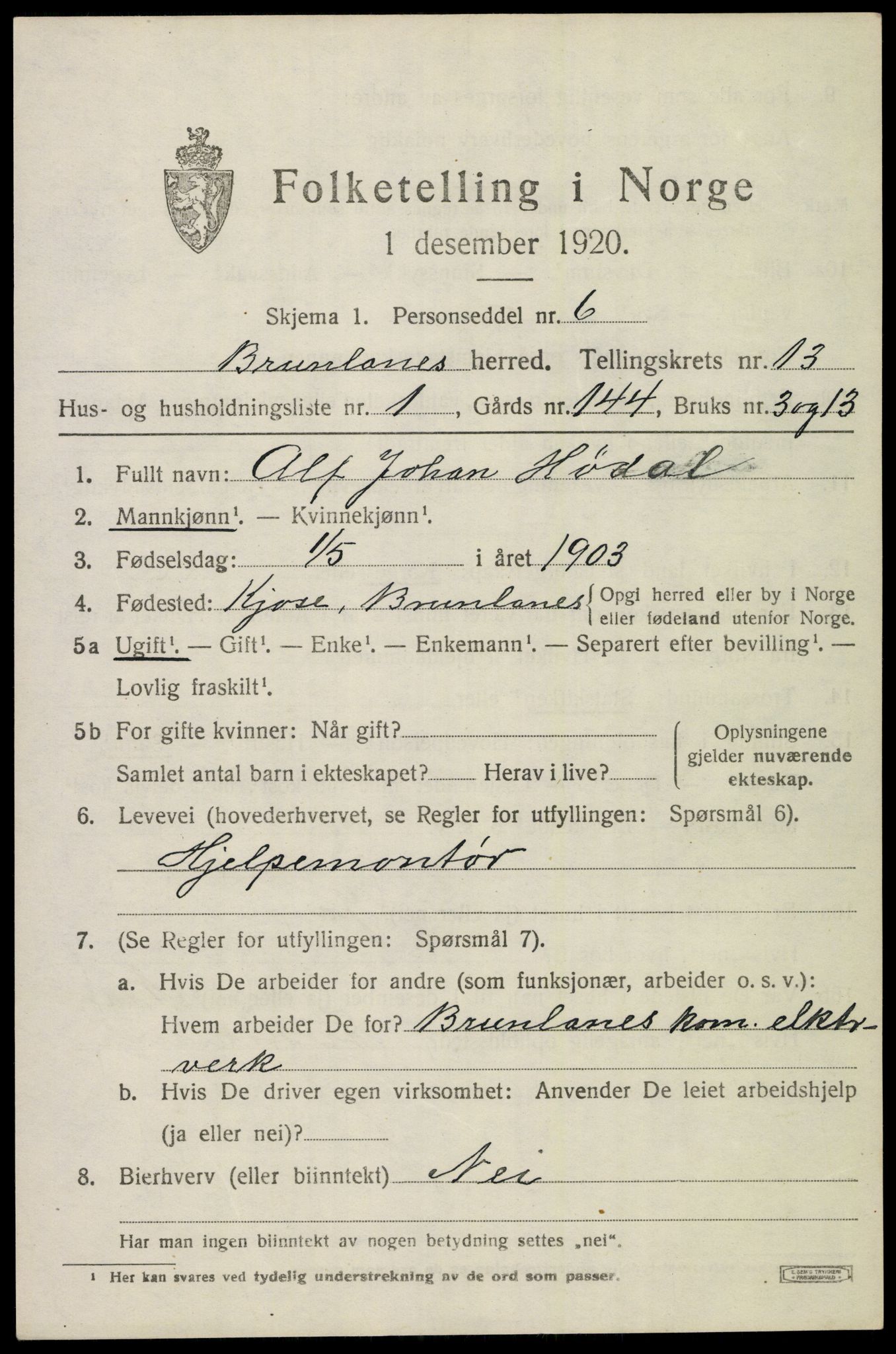 SAKO, 1920 census for Brunlanes, 1920, p. 10791