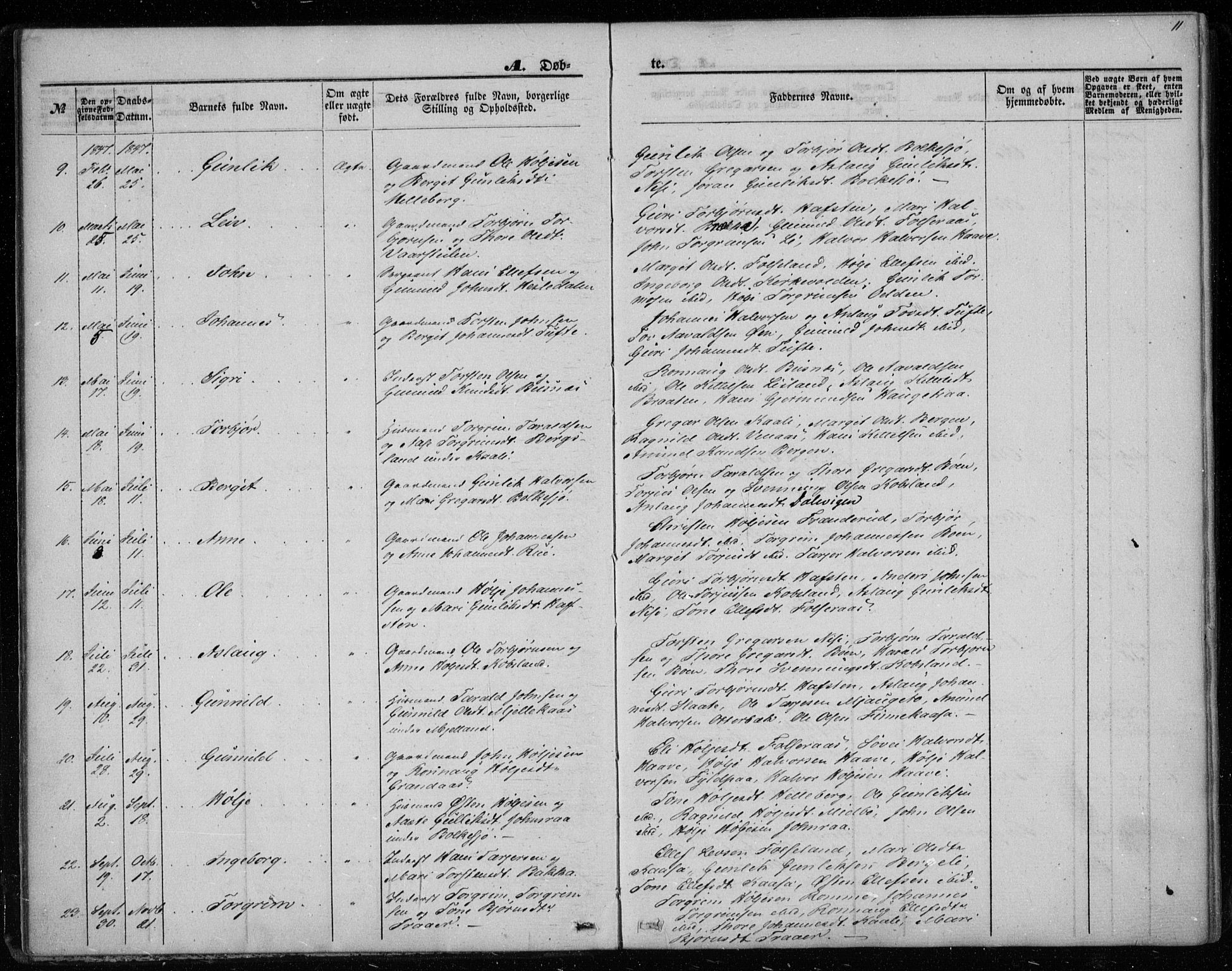 Gransherad kirkebøker, SAKO/A-267/F/Fa/L0002: Parish register (official) no. I 2, 1844-1859, p. 11