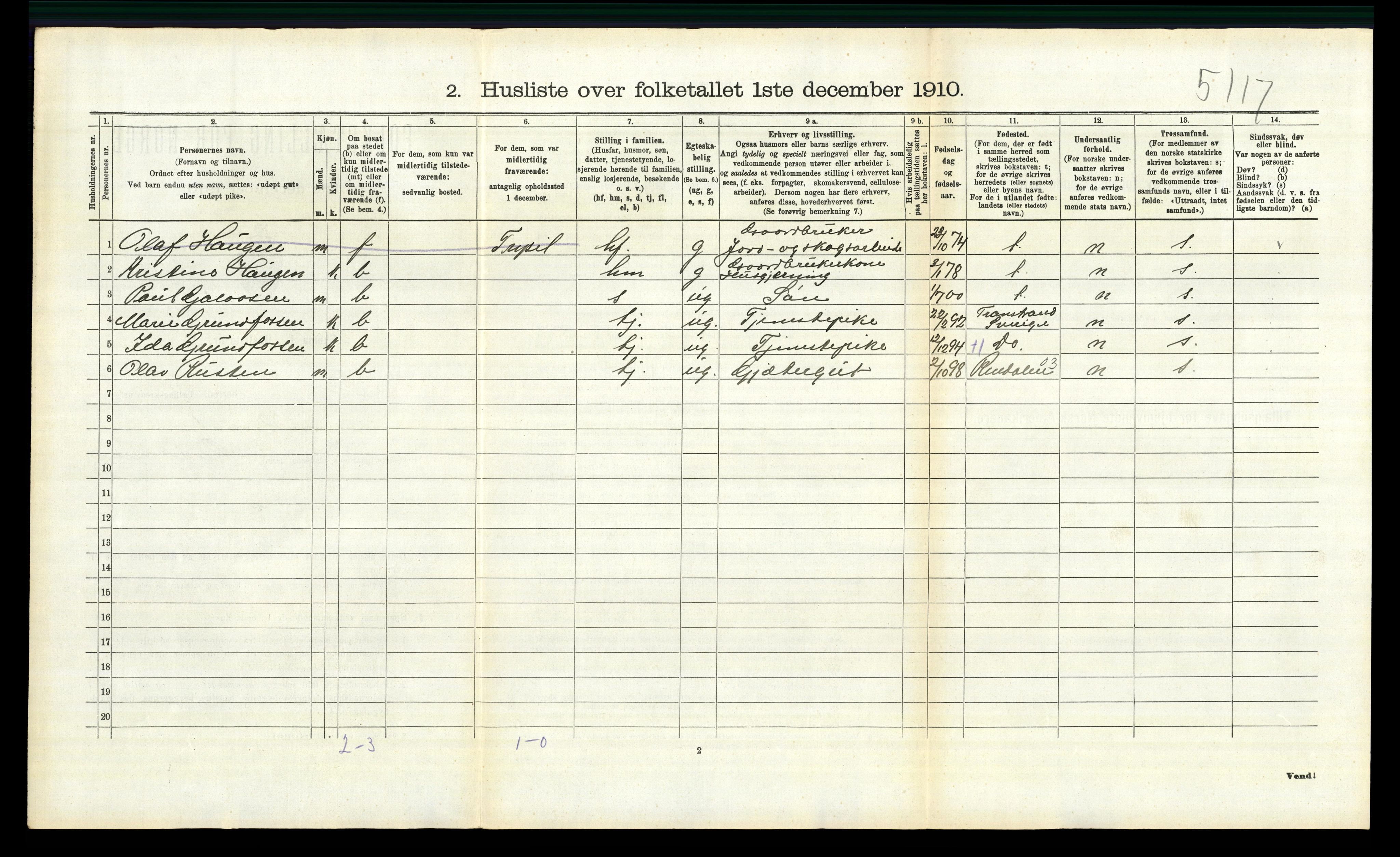 RA, 1910 census for Trysil, 1910, p. 344