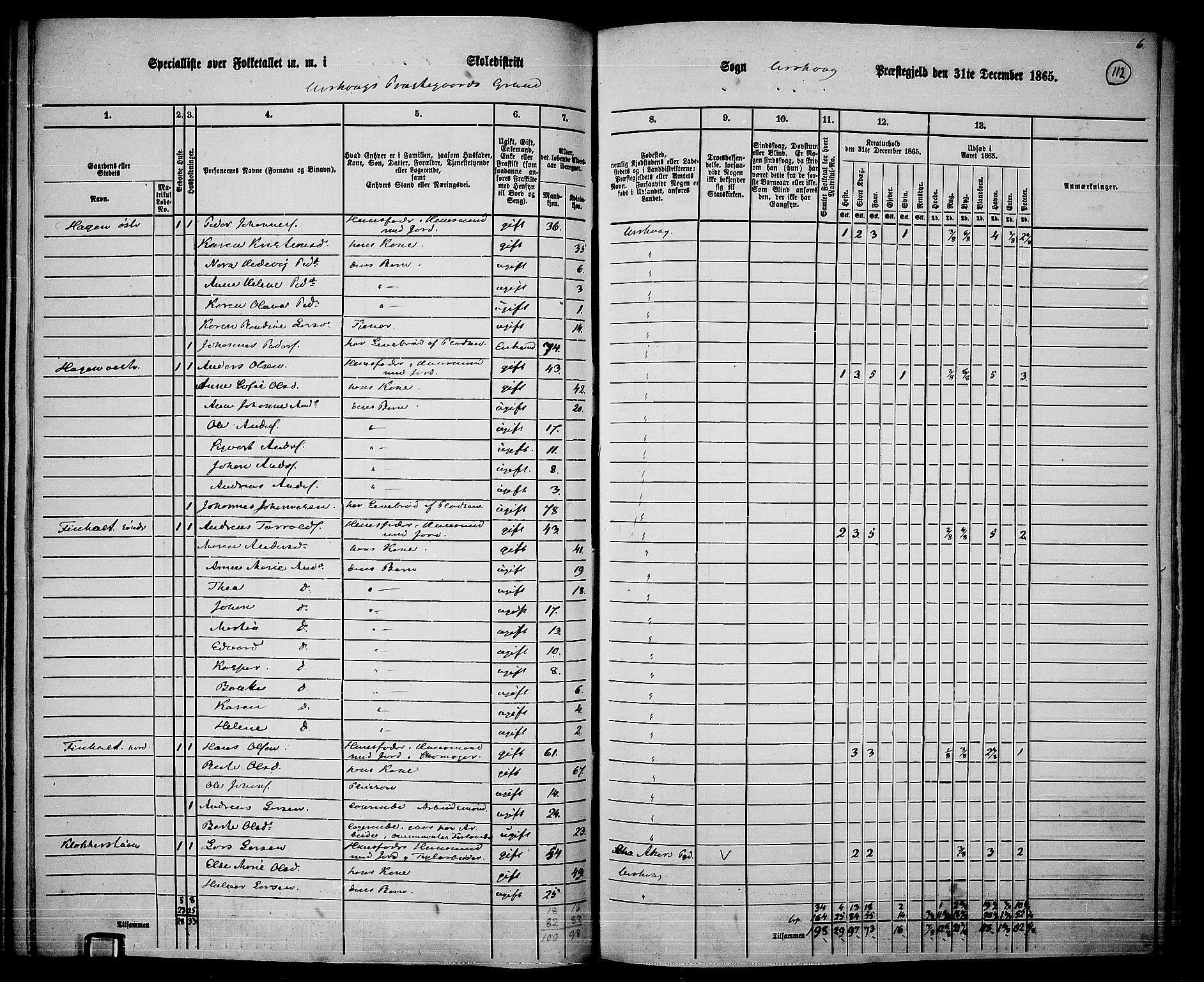 RA, 1865 census for Aurskog, 1865, p. 100