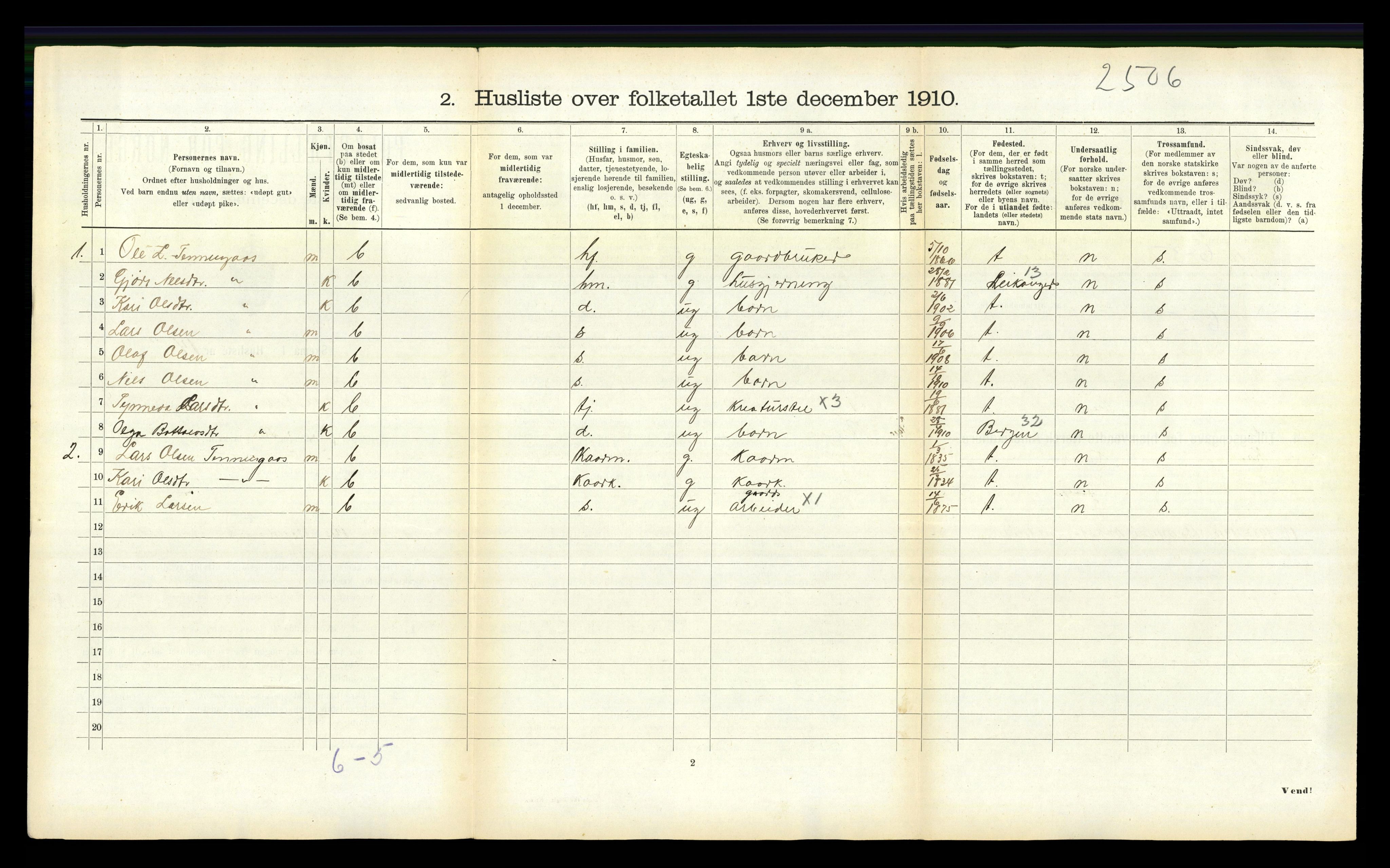 RA, 1910 census for Balestrand, 1910, p. 477