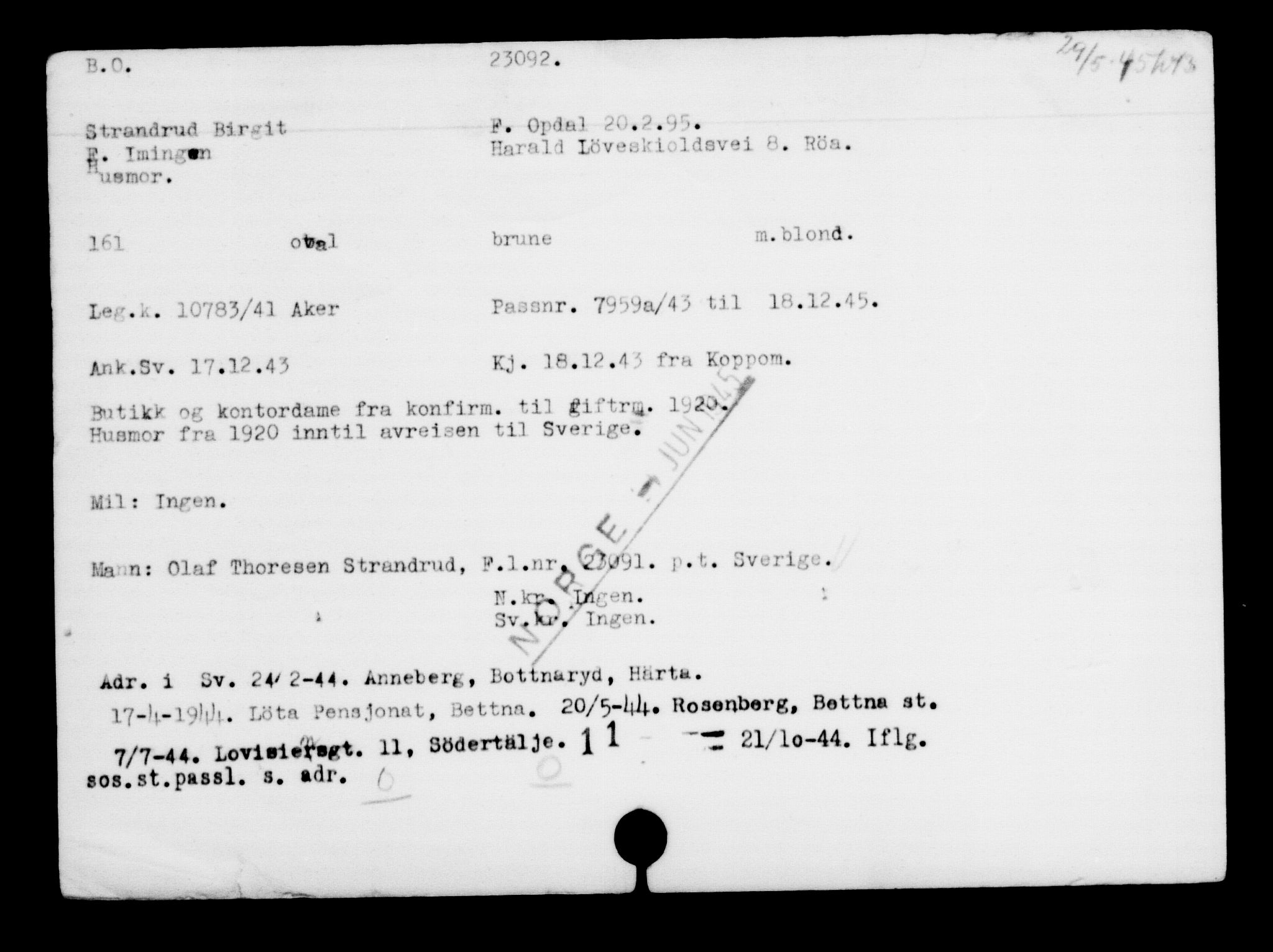 Den Kgl. Norske Legasjons Flyktningskontor, RA/S-6753/V/Va/L0010: Kjesäterkartoteket.  Flyktningenr. 22000-25314, 1940-1945, p. 1172