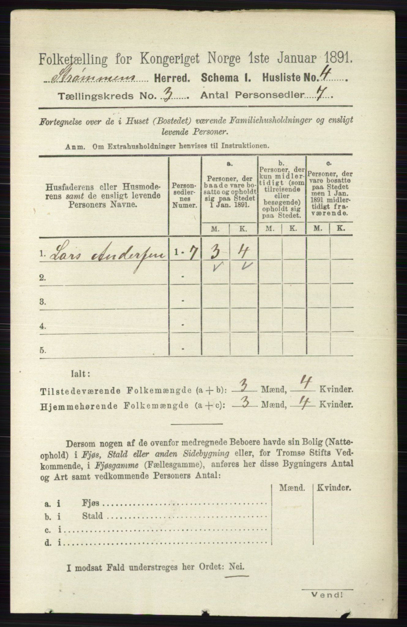 RA, 1891 census for 0711 Strømm, 1891, p. 991