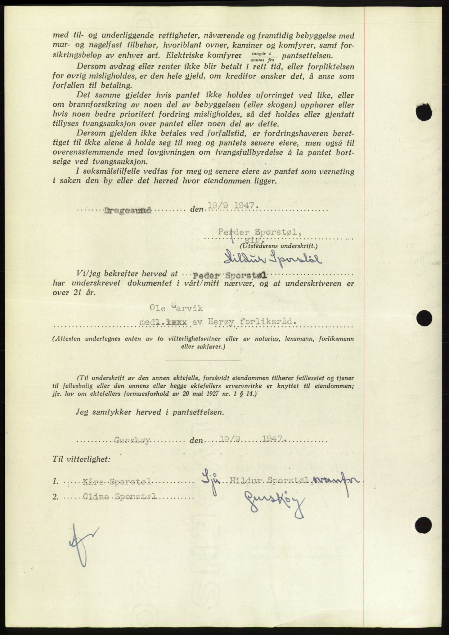 Søre Sunnmøre sorenskriveri, AV/SAT-A-4122/1/2/2C/L0115: Mortgage book no. 3B, 1947-1948, Diary no: : 1391/1947