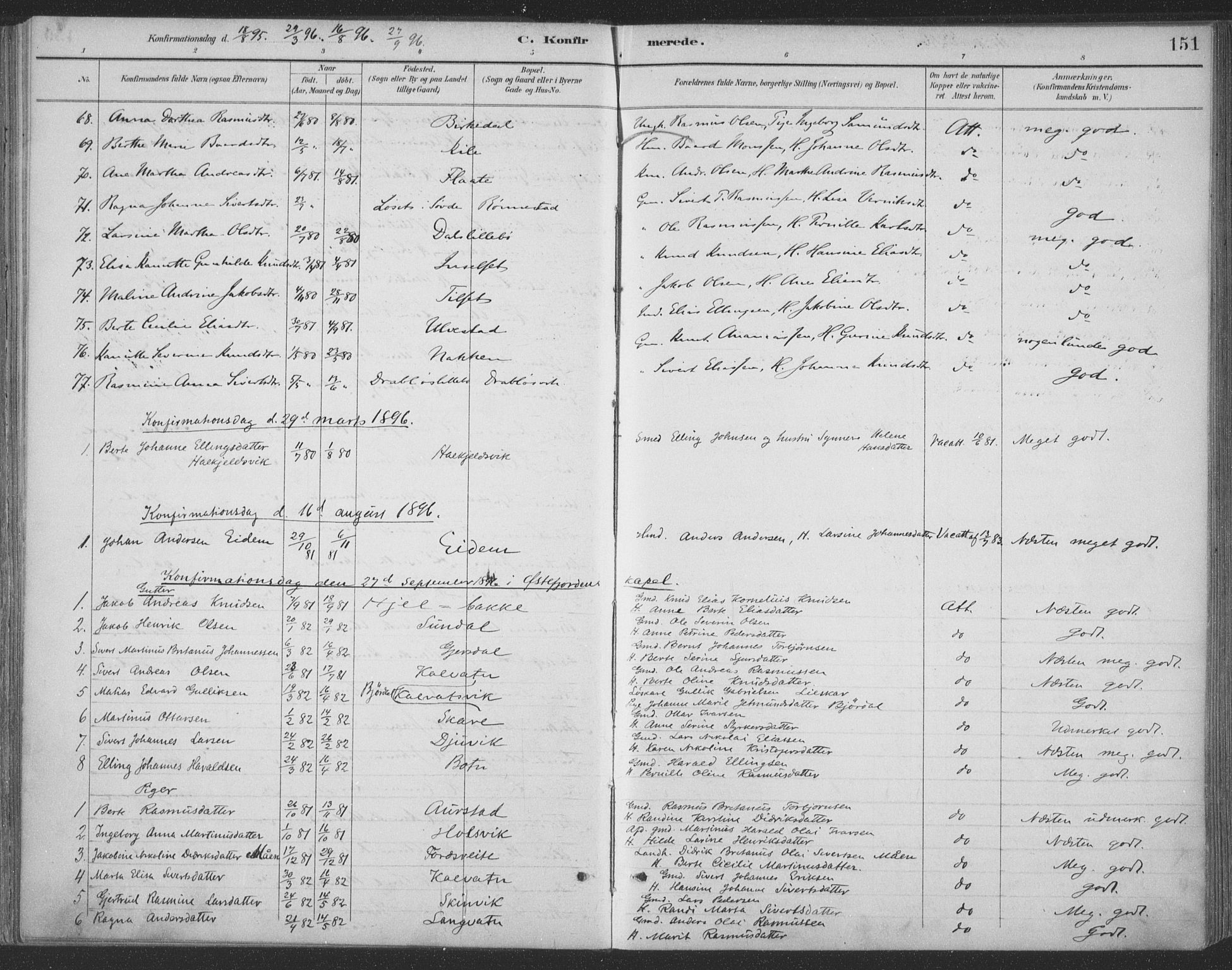 Ministerialprotokoller, klokkerbøker og fødselsregistre - Møre og Romsdal, AV/SAT-A-1454/511/L0142: Parish register (official) no. 511A09, 1891-1905, p. 151