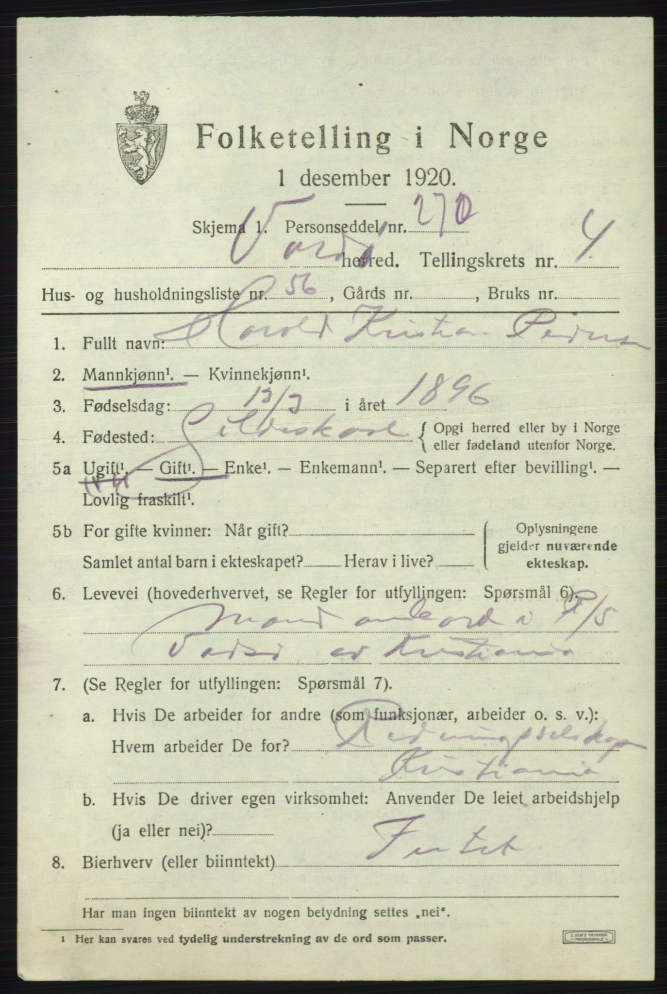 SATØ, 1920 census for Vardø rural district, 1920, p. 2568