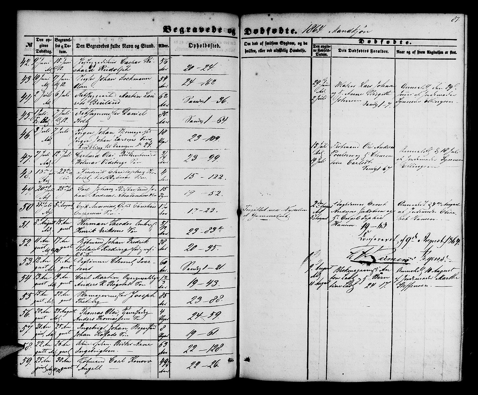 Korskirken sokneprestembete, SAB/A-76101/H/Hab: Parish register (copy) no. E 2, 1851-1871, p. 87