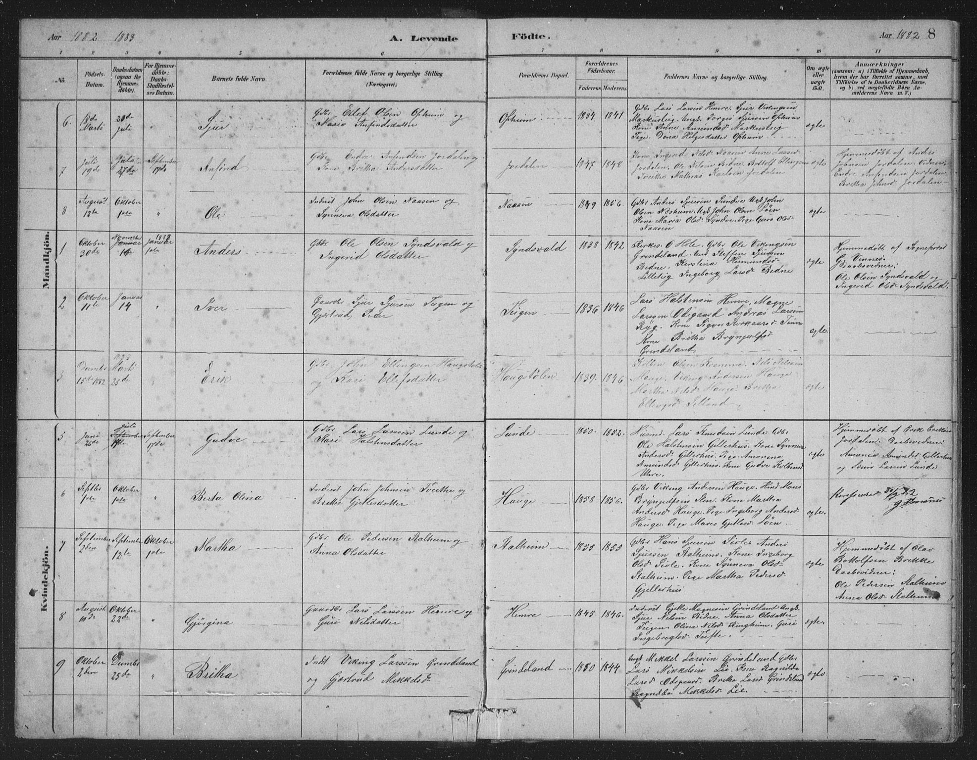 Vossestrand Sokneprestembete, SAB/A-79101/H/Hab: Parish register (copy) no. A 2, 1880-1902, p. 8