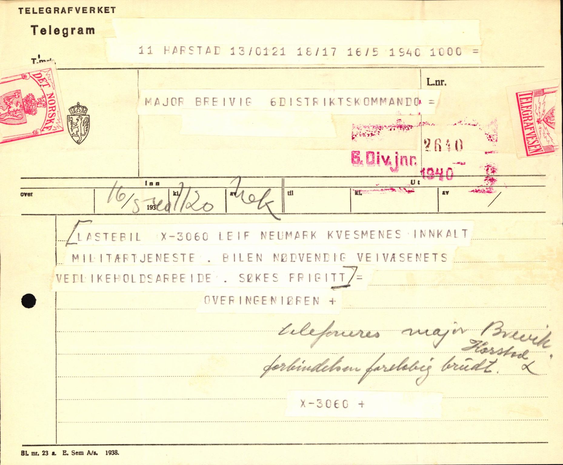 Forsvaret, Forsvarets krigshistoriske avdeling, AV/RA-RAFA-2017/Y/Yb/L0123: II-C-11-600  -  6. Divisjon med avdelinger, 1940, p. 644