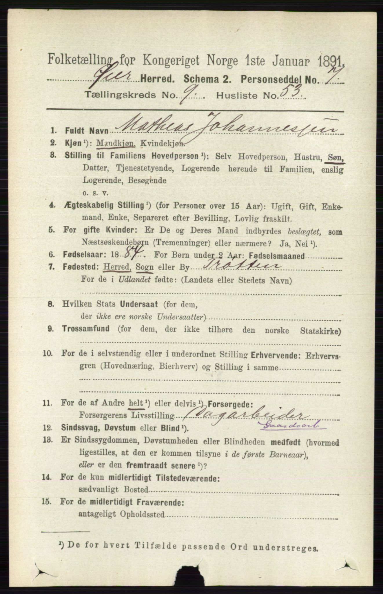 RA, 1891 census for 0521 Øyer, 1891, p. 3419