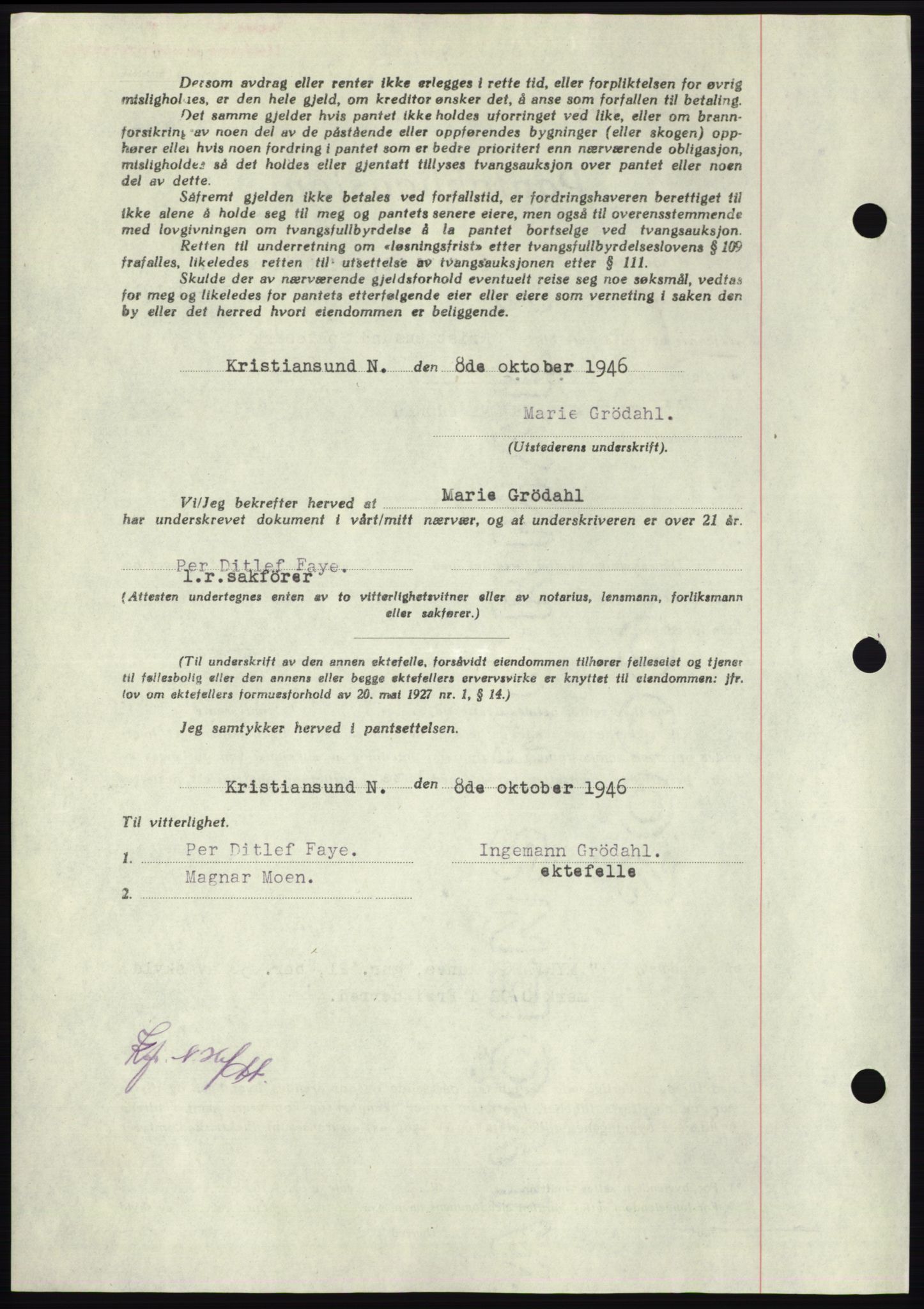 Nordmøre sorenskriveri, AV/SAT-A-4132/1/2/2Ca: Mortgage book no. B95, 1946-1947, Diary no: : 2051/1946