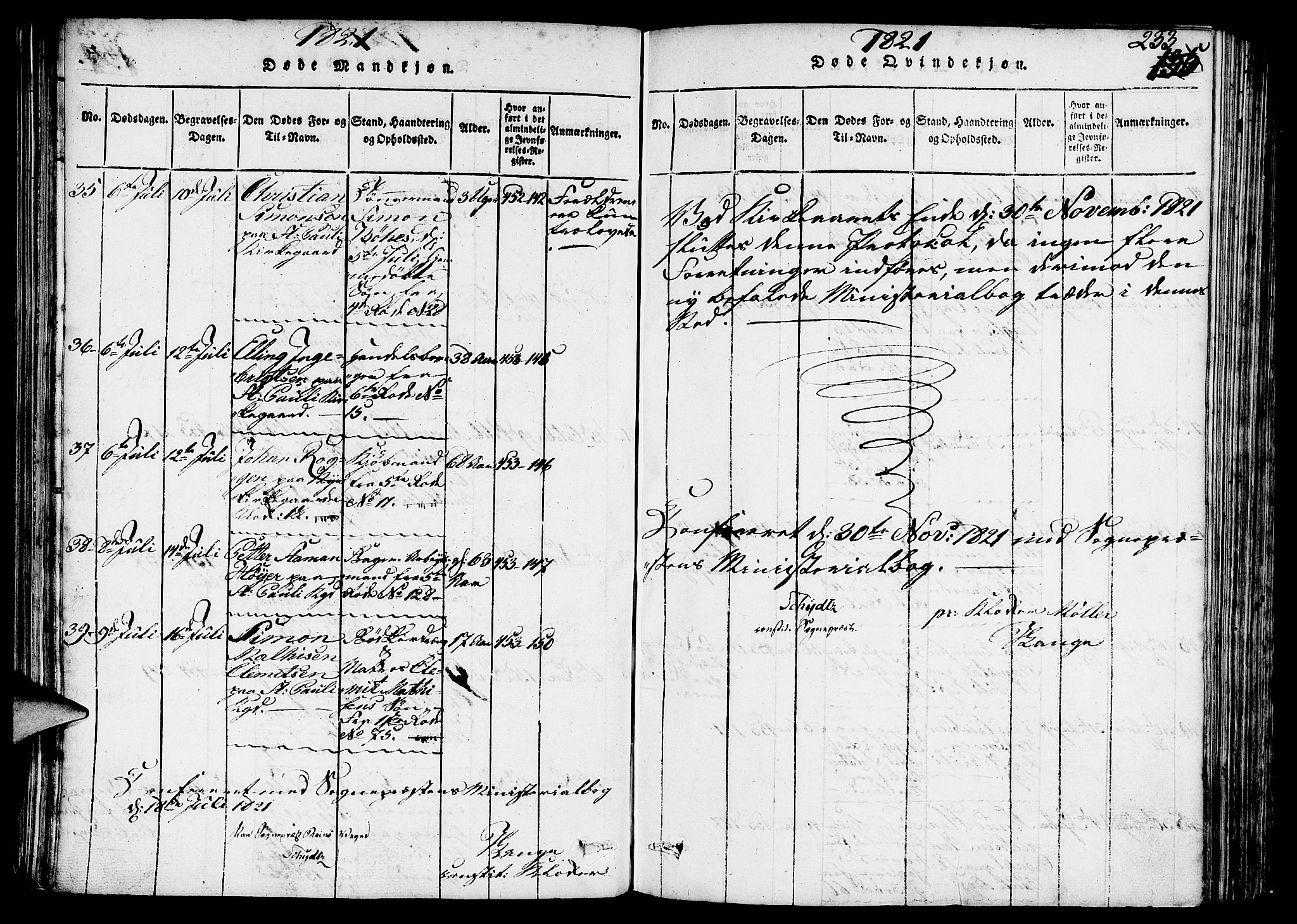Nykirken Sokneprestembete, SAB/A-77101/H/Hab/L0003: Parish register (copy) no. A 4, 1816-1821, p. 233