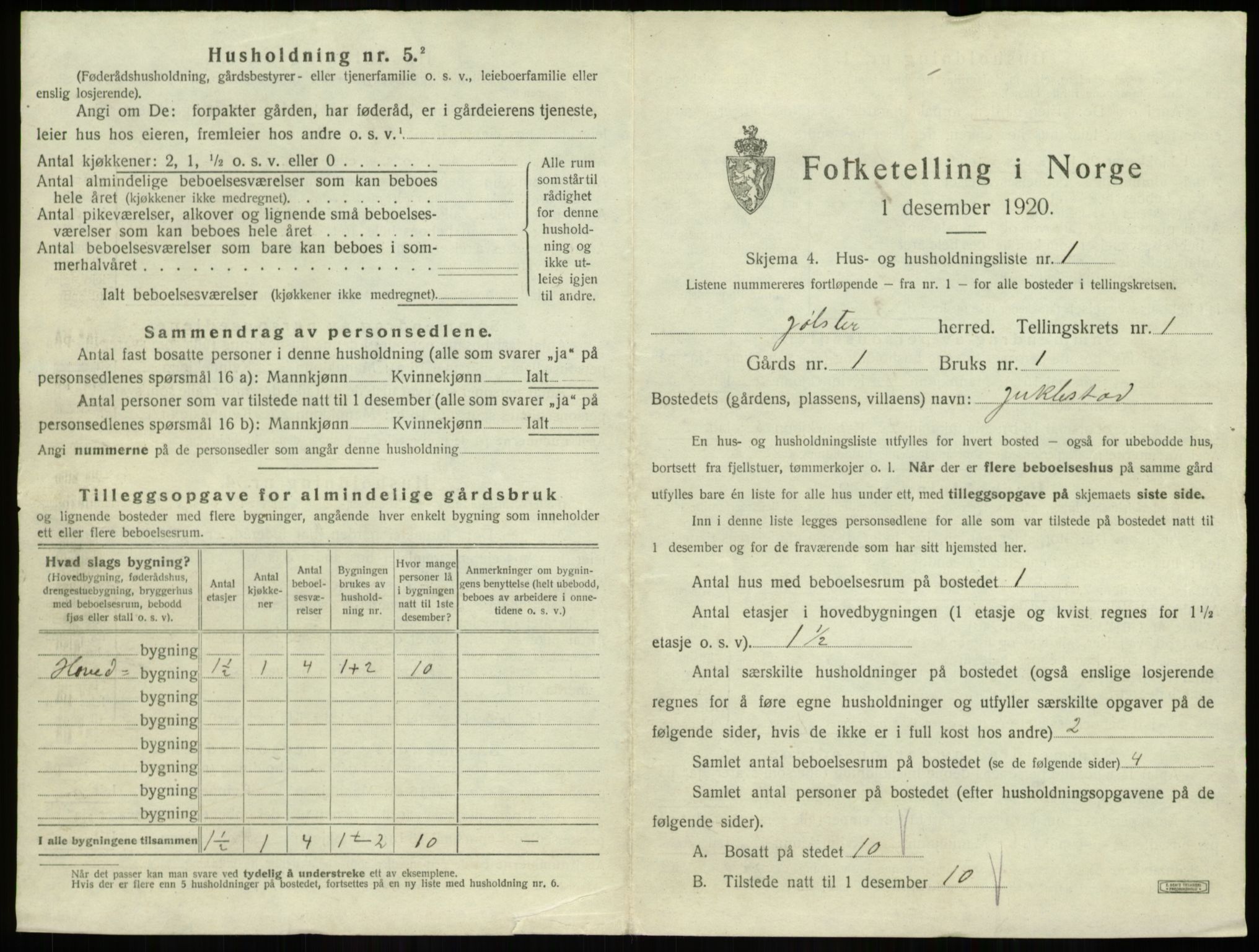 SAB, 1920 census for Jølster, 1920, p. 53