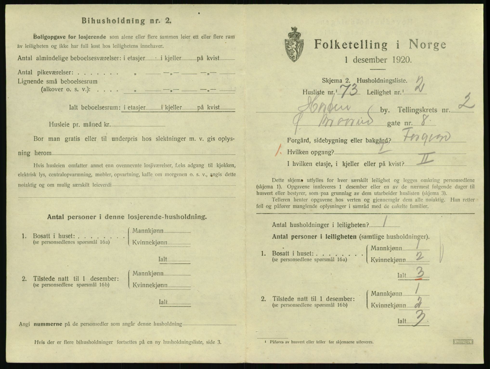 SAKO, 1920 census for Horten, 1920, p. 3605