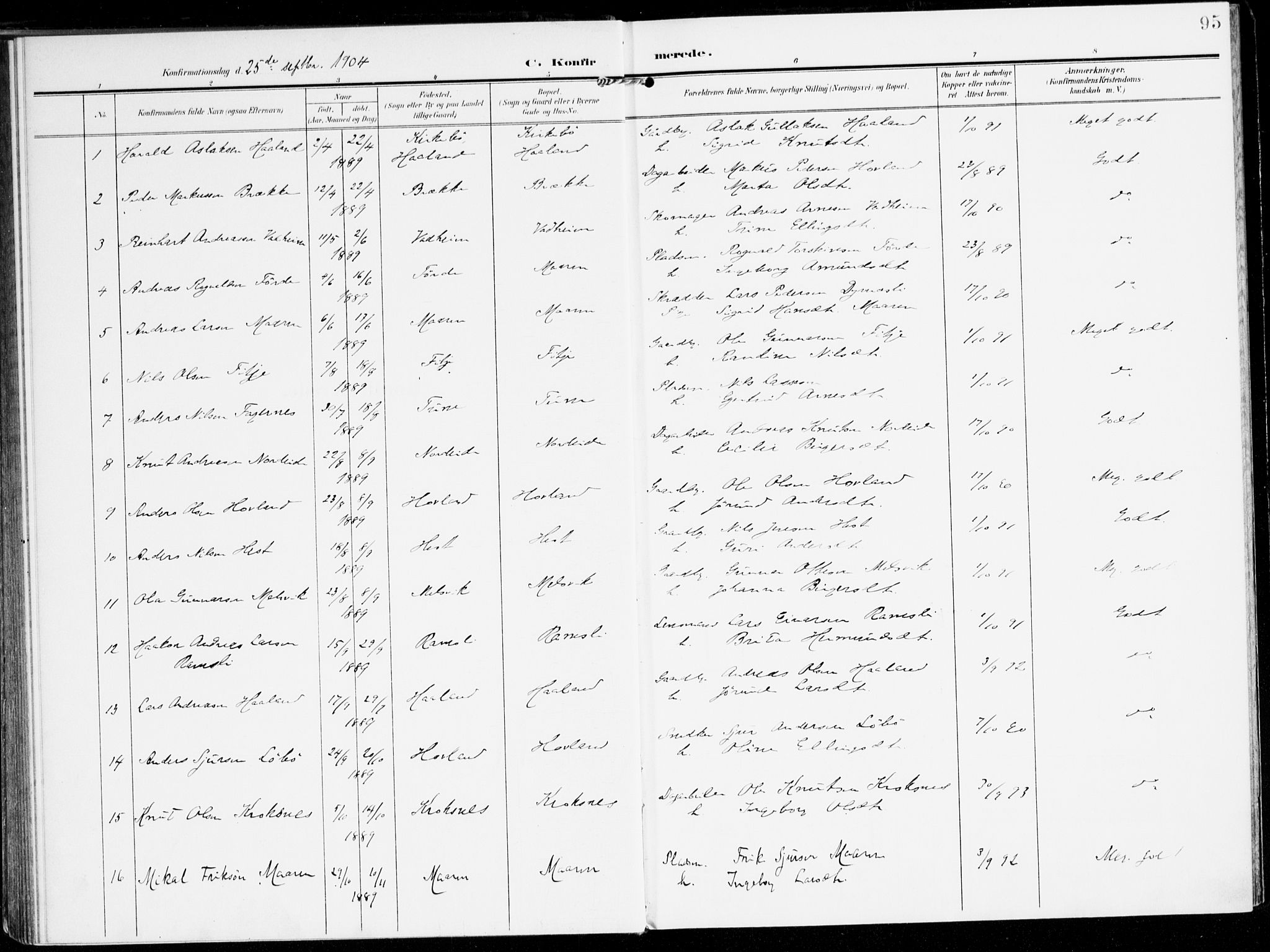 Lavik sokneprestembete, AV/SAB-A-80901: Parish register (official) no. C 2, 1904-1921, p. 95