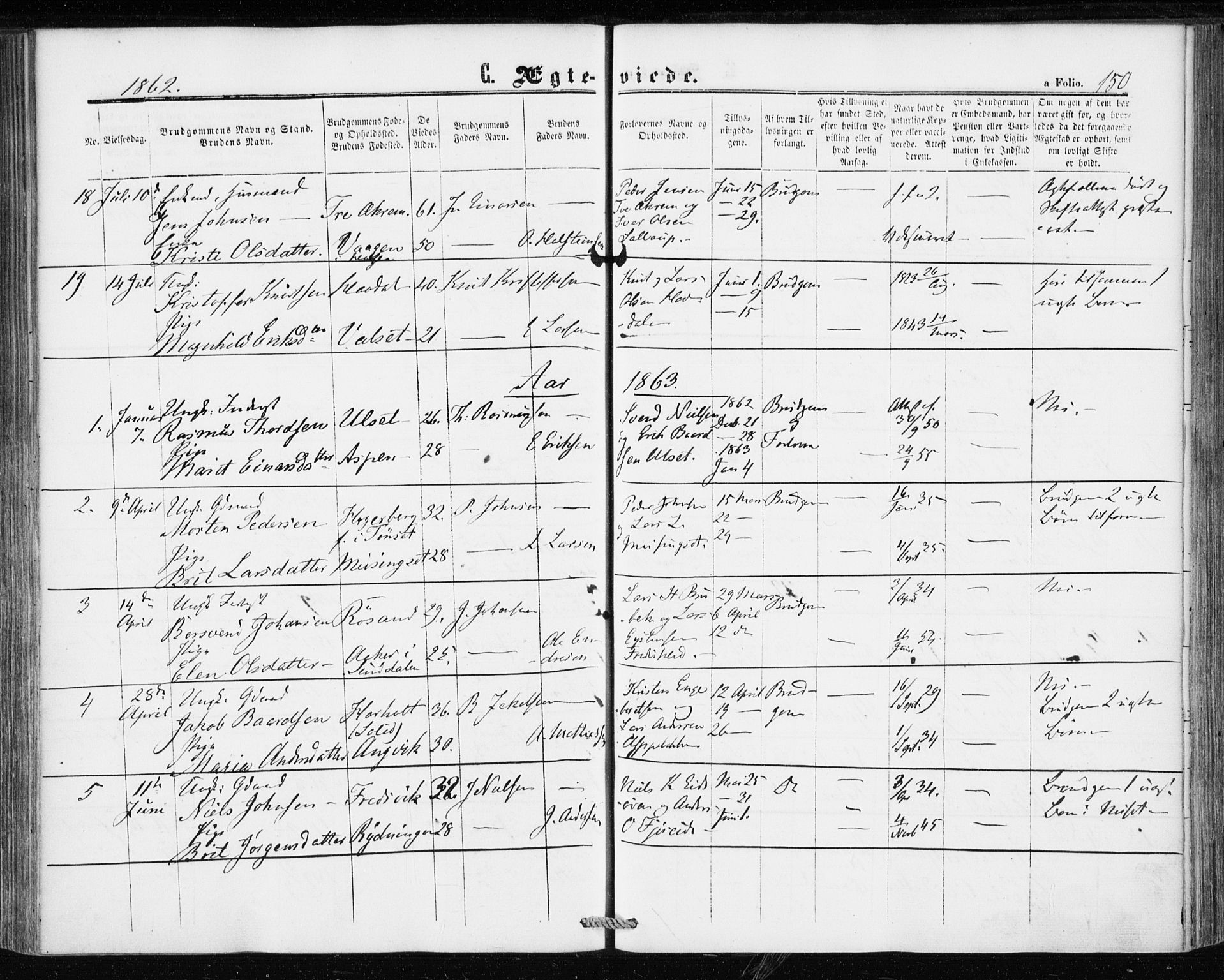 Ministerialprotokoller, klokkerbøker og fødselsregistre - Møre og Romsdal, AV/SAT-A-1454/586/L0985: Parish register (official) no. 586A11, 1857-1866, p. 150