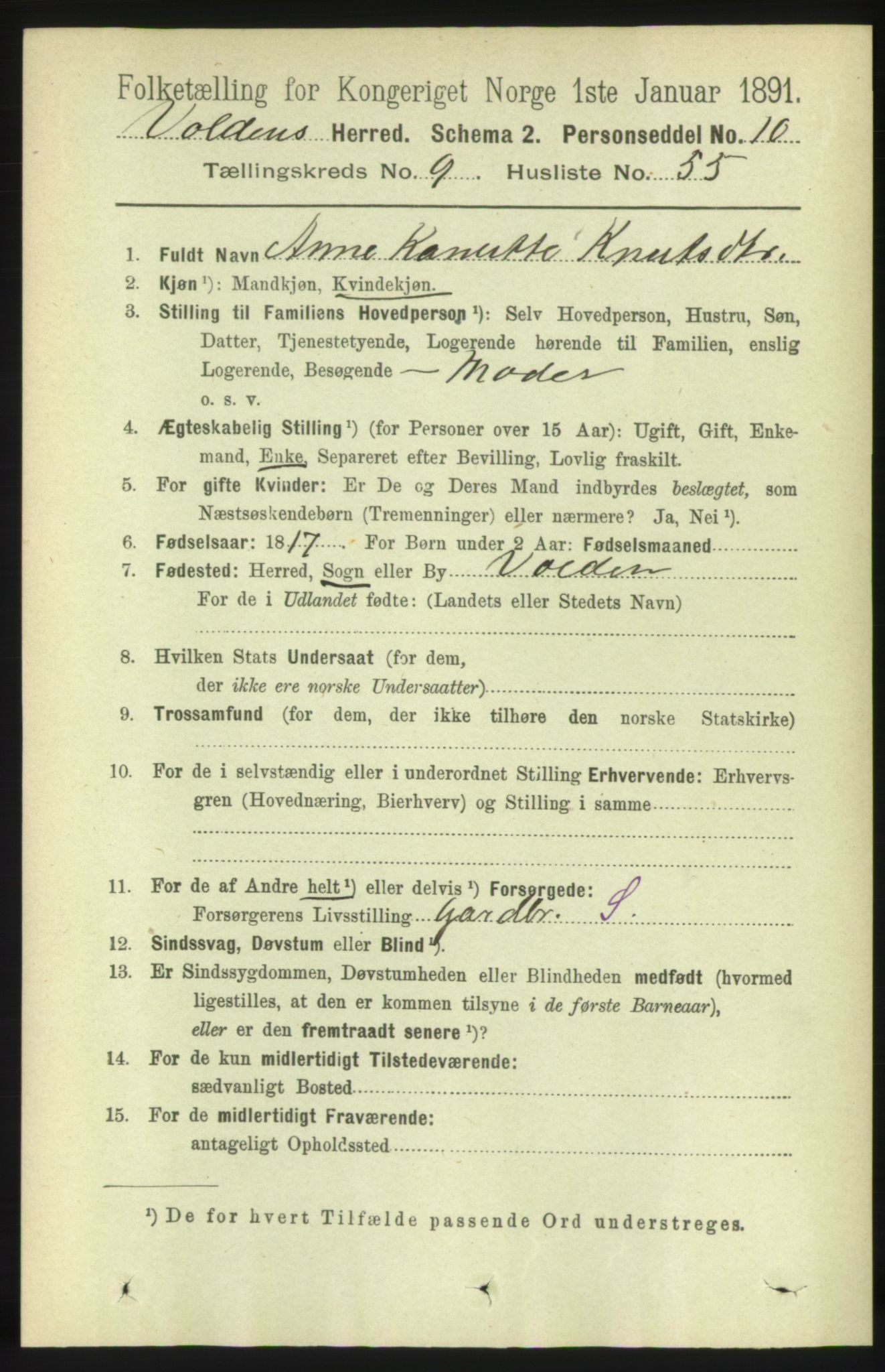 RA, 1891 census for 1519 Volda, 1891, p. 4622