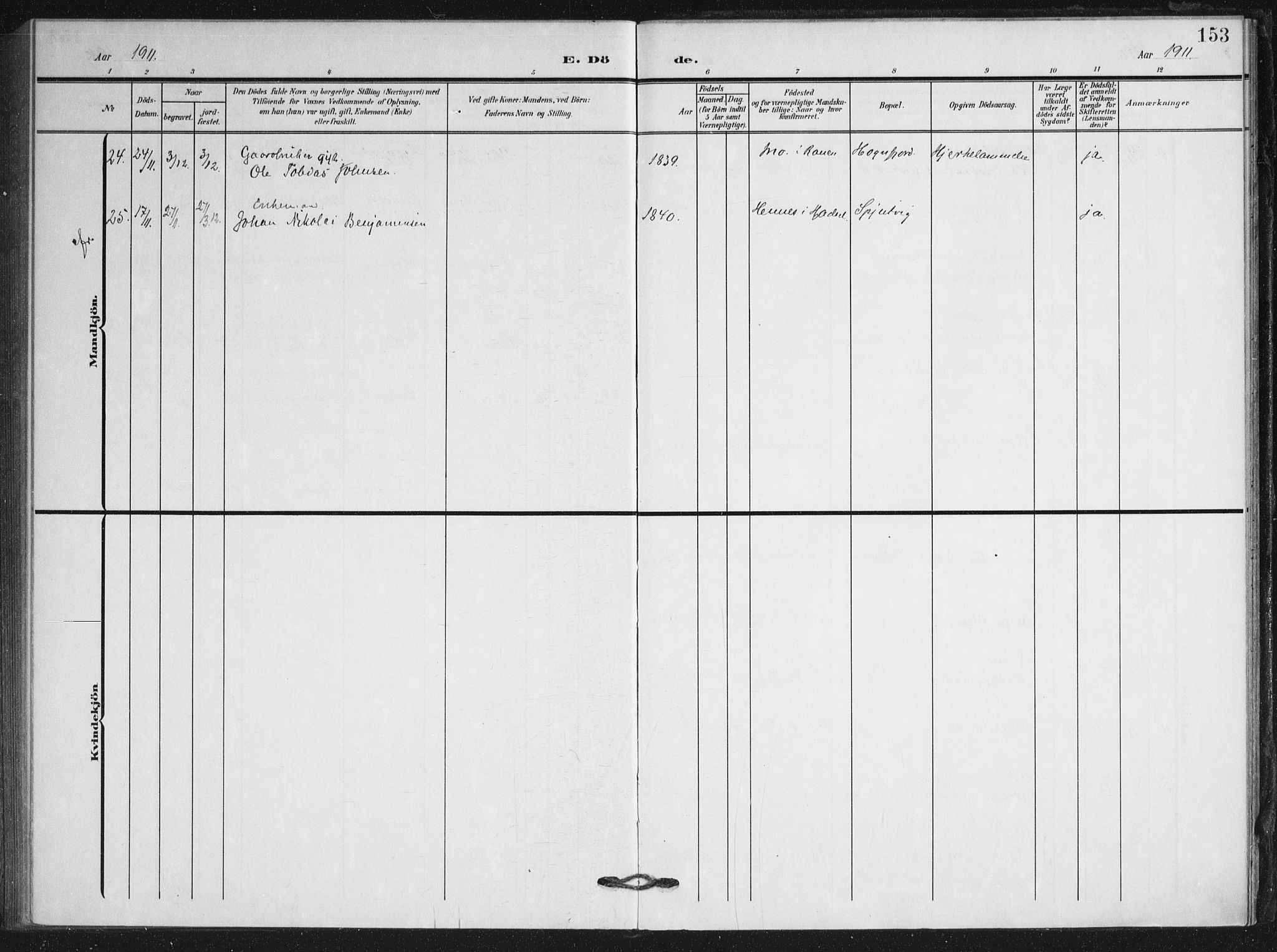 Ministerialprotokoller, klokkerbøker og fødselsregistre - Nordland, AV/SAT-A-1459/895/L1373: Parish register (official) no. 895A08, 1905-1915, p. 153