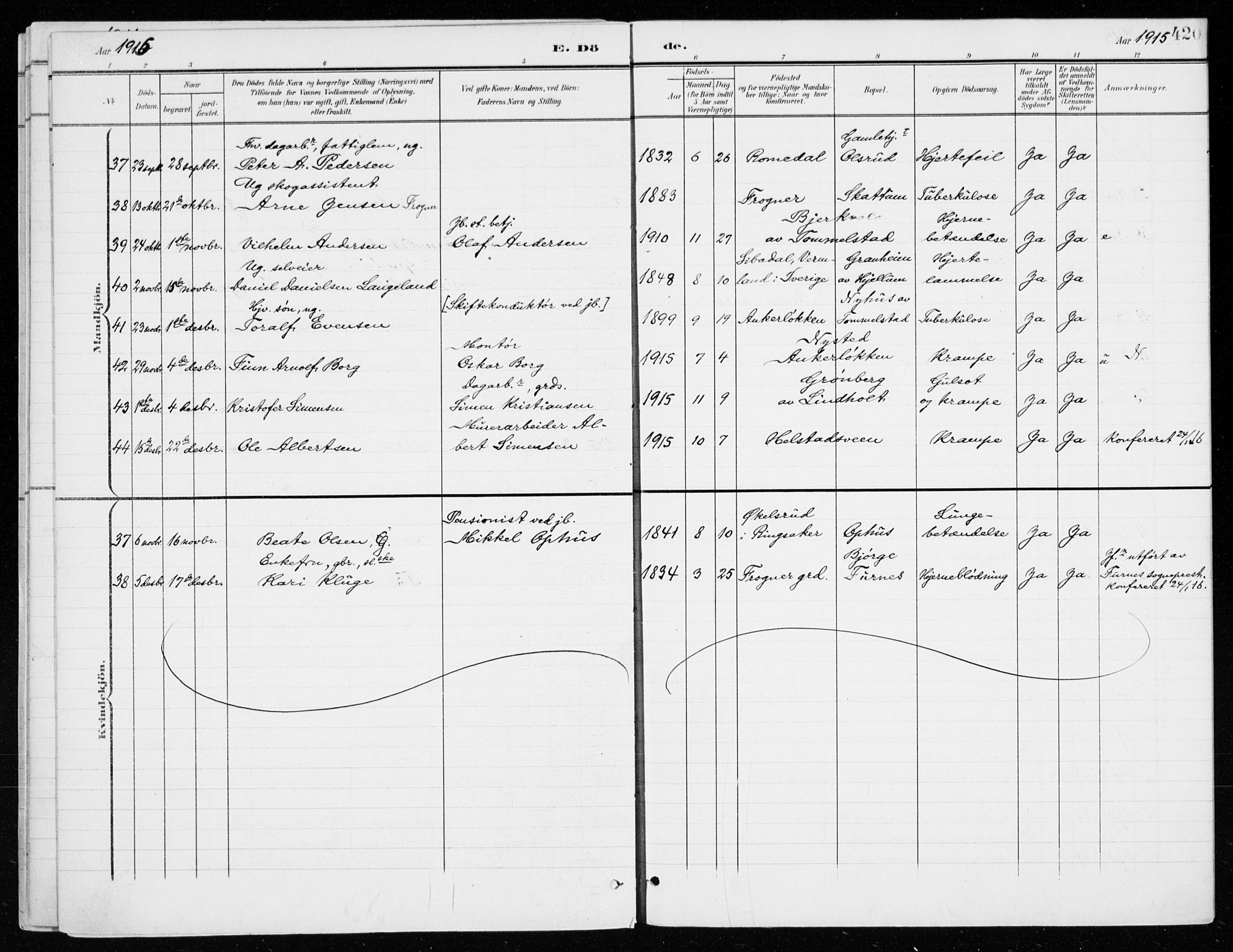 Vang prestekontor, Hedmark, AV/SAH-PREST-008/H/Ha/Haa/L0021: Parish register (official) no. 21, 1902-1917, p. 420