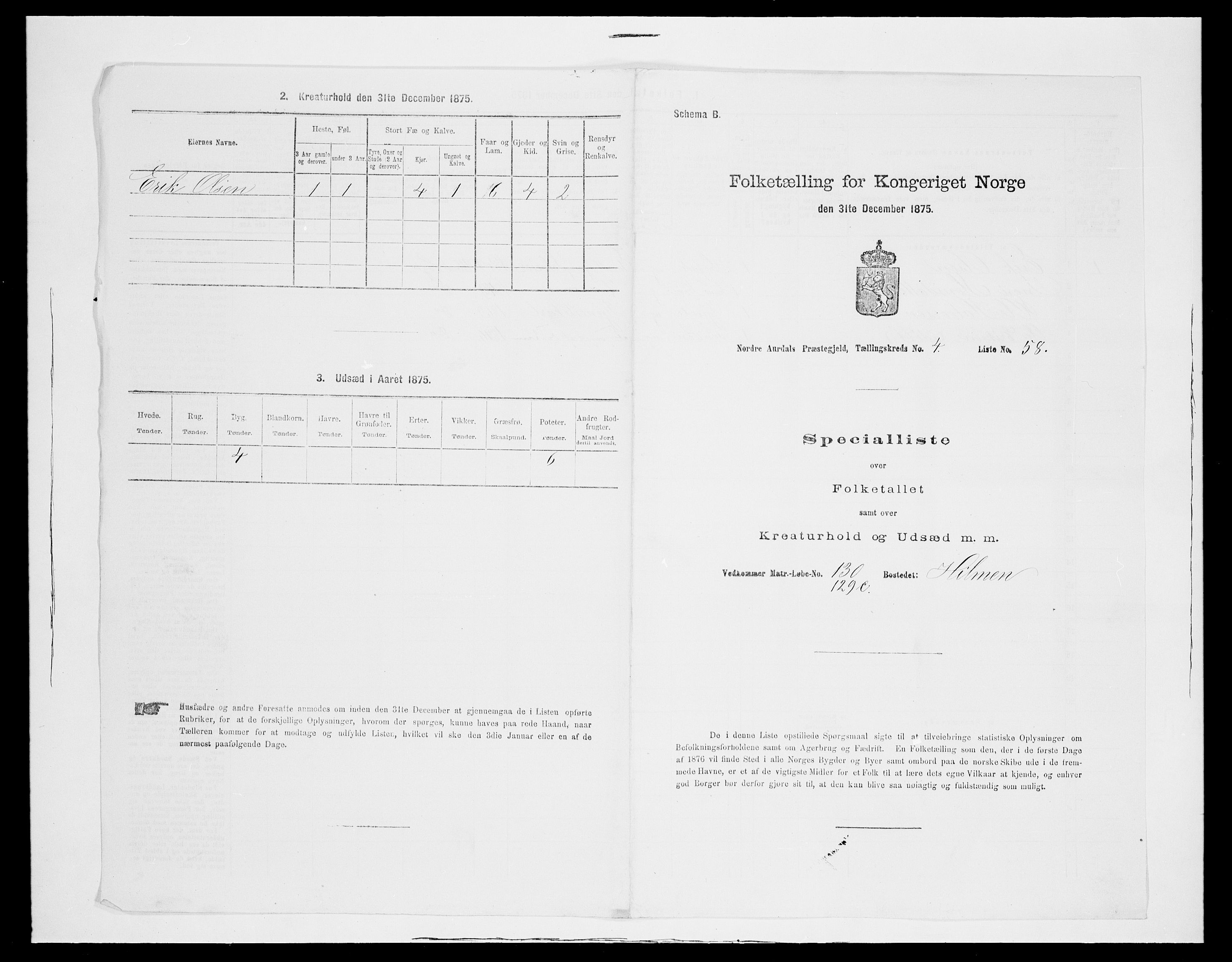 SAH, 1875 census for 0542P Nord-Aurdal, 1875, p. 726