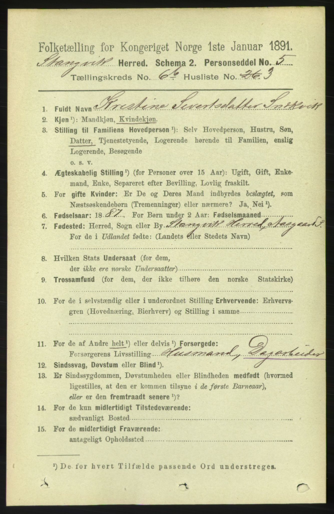 RA, 1891 census for 1564 Stangvik, 1891, p. 2966