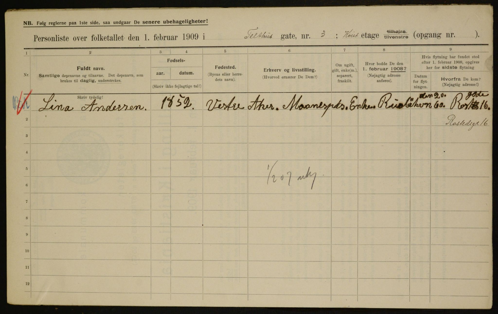 OBA, Municipal Census 1909 for Kristiania, 1909, p. 97500