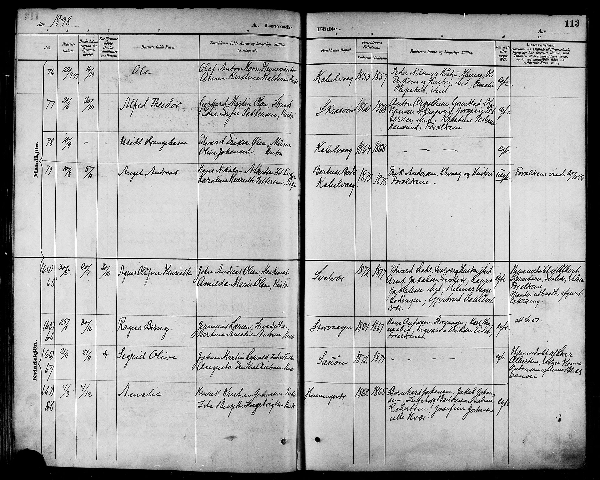 Ministerialprotokoller, klokkerbøker og fødselsregistre - Nordland, AV/SAT-A-1459/874/L1060: Parish register (official) no. 874A04, 1890-1899, p. 113