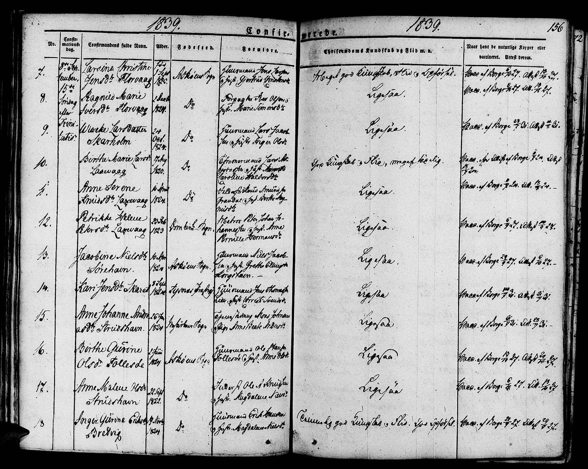 Askøy Sokneprestembete, SAB/A-74101/H/Ha/Haa/Haaa/L0004: Parish register (official) no. A 4, 1825-1845, p. 156
