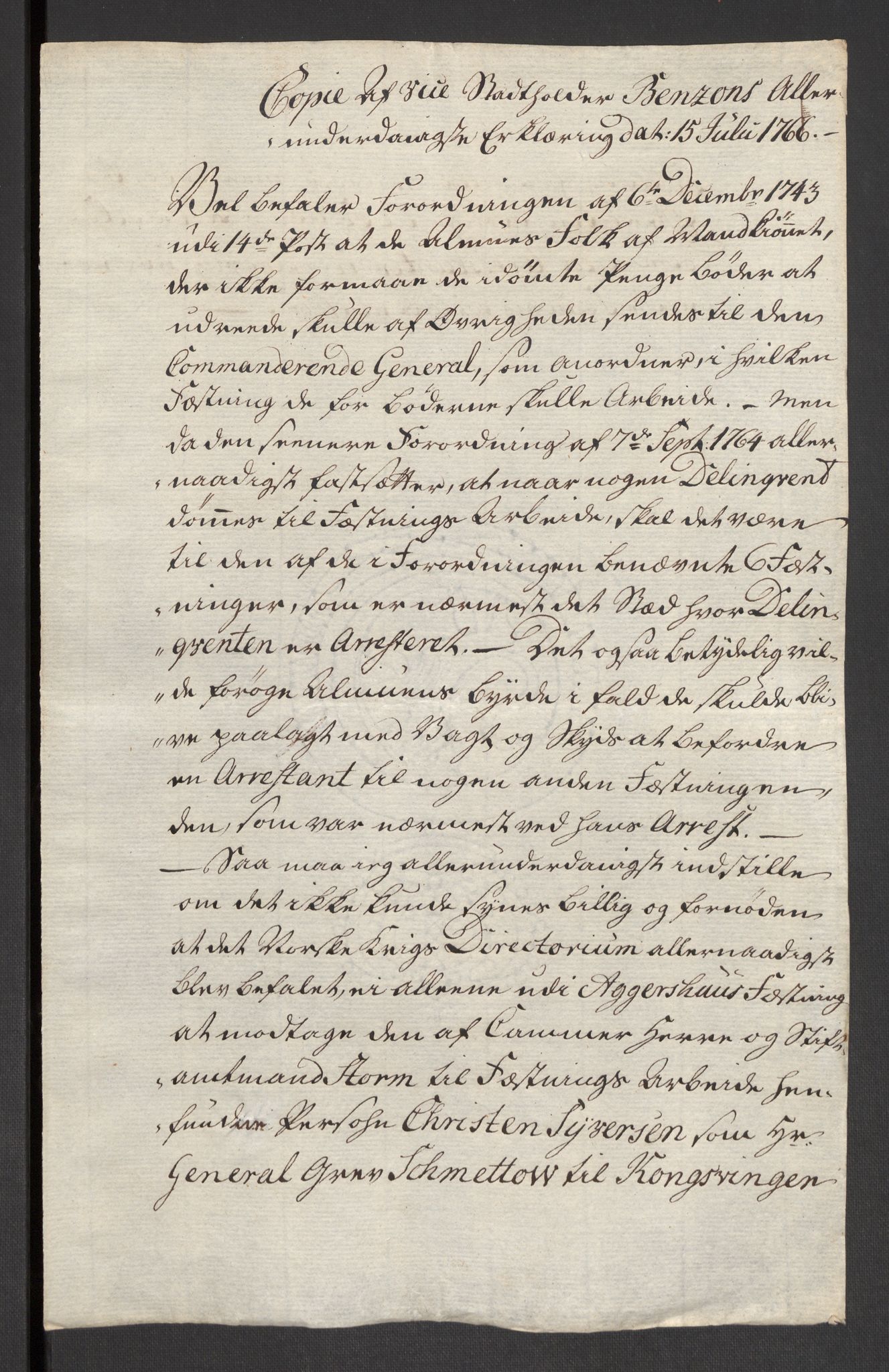 Danske Kanselli 1572-1799, AV/RA-EA-3023/F/Fc/Fcc/Fcca/L0194: Norske innlegg 1572-1799, 1767, p. 184