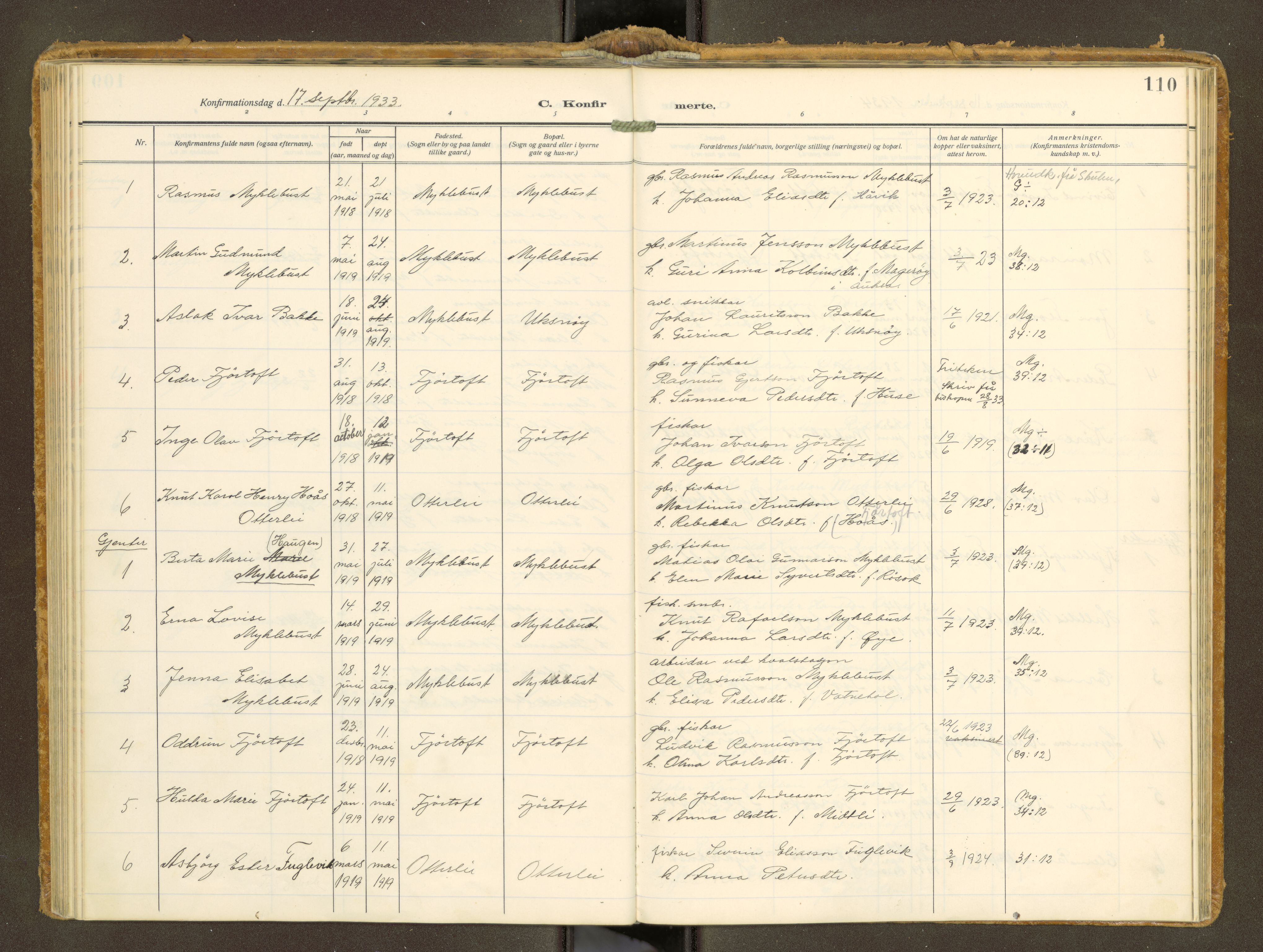 Ministerialprotokoller, klokkerbøker og fødselsregistre - Møre og Romsdal, AV/SAT-A-1454/538/L0528: Parish register (official) no. 538A--, 1911-1935, p. 110