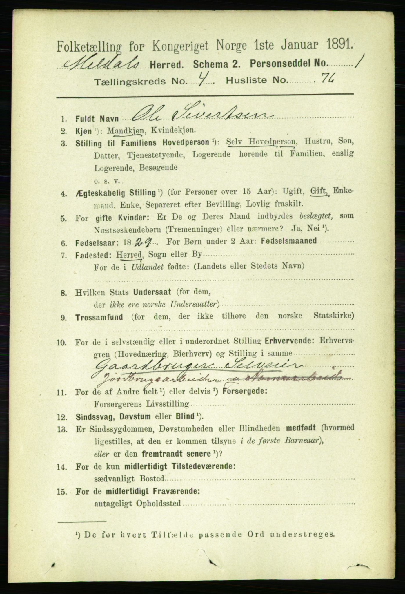 RA, 1891 census for 1636 Meldal, 1891, p. 2452