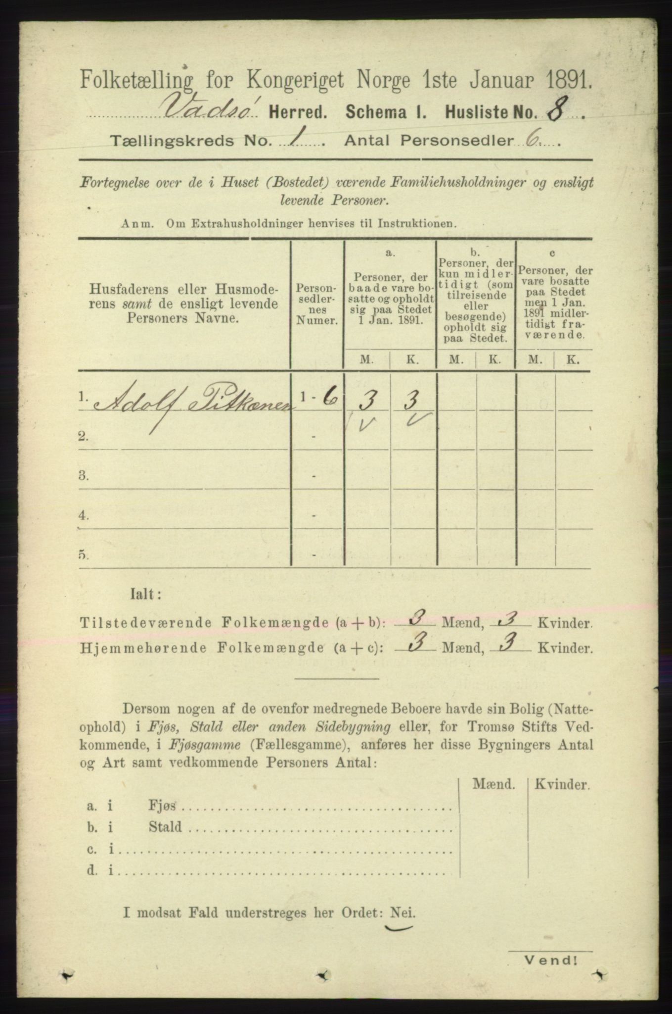 RA, 1891 census for 2029 Vadsø, 1891, p. 21