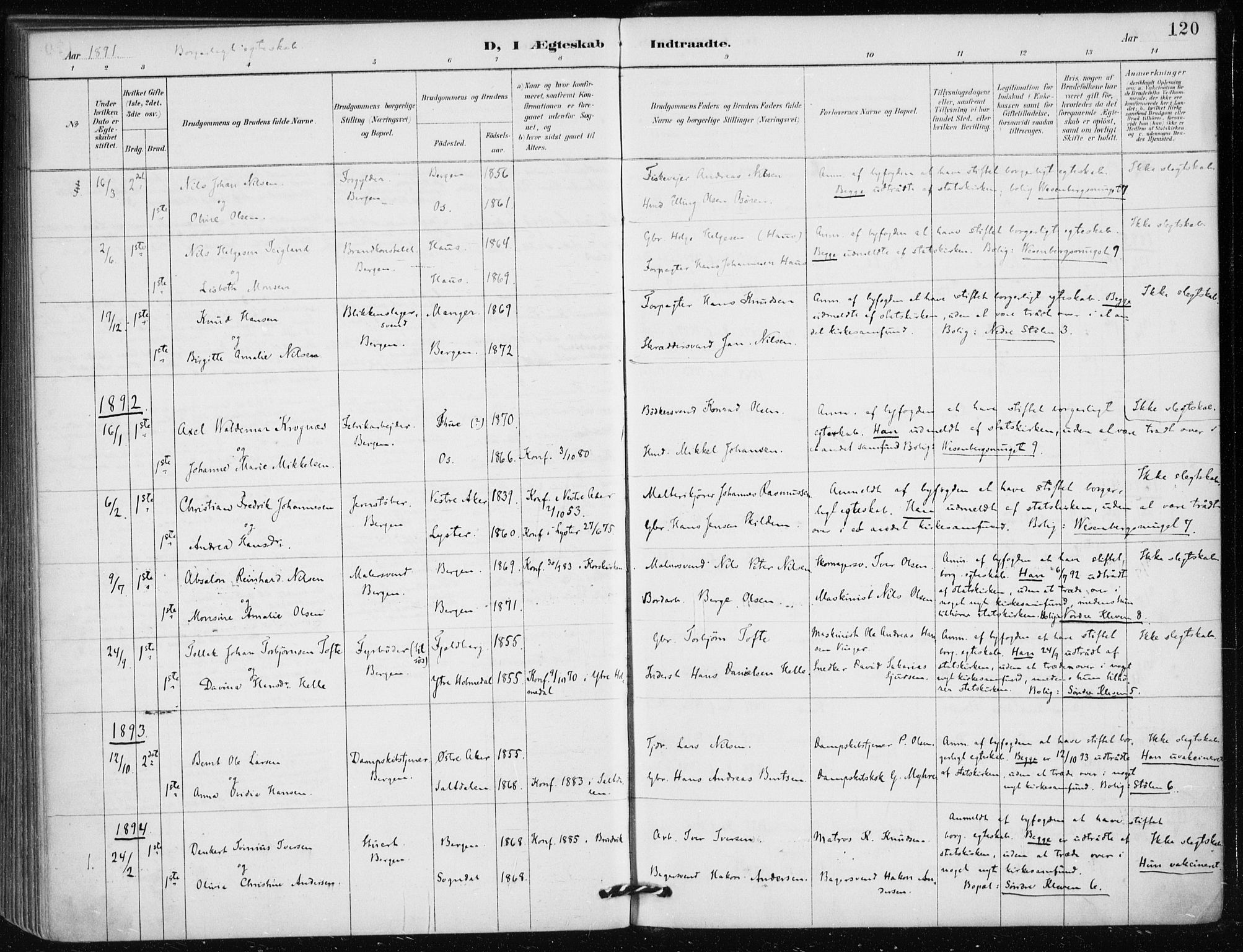 Mariakirken Sokneprestembete, AV/SAB-A-76901/H/Haa/L0013: Parish register (official) no. C 1, 1889-1900, p. 120