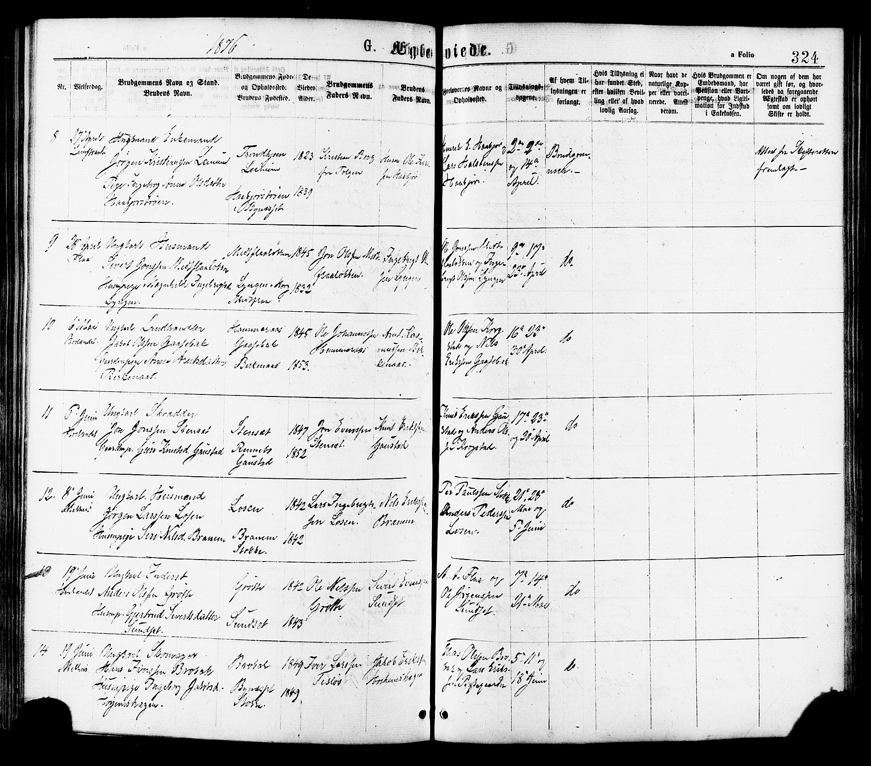 Ministerialprotokoller, klokkerbøker og fødselsregistre - Sør-Trøndelag, SAT/A-1456/691/L1079: Parish register (official) no. 691A11, 1873-1886, p. 324