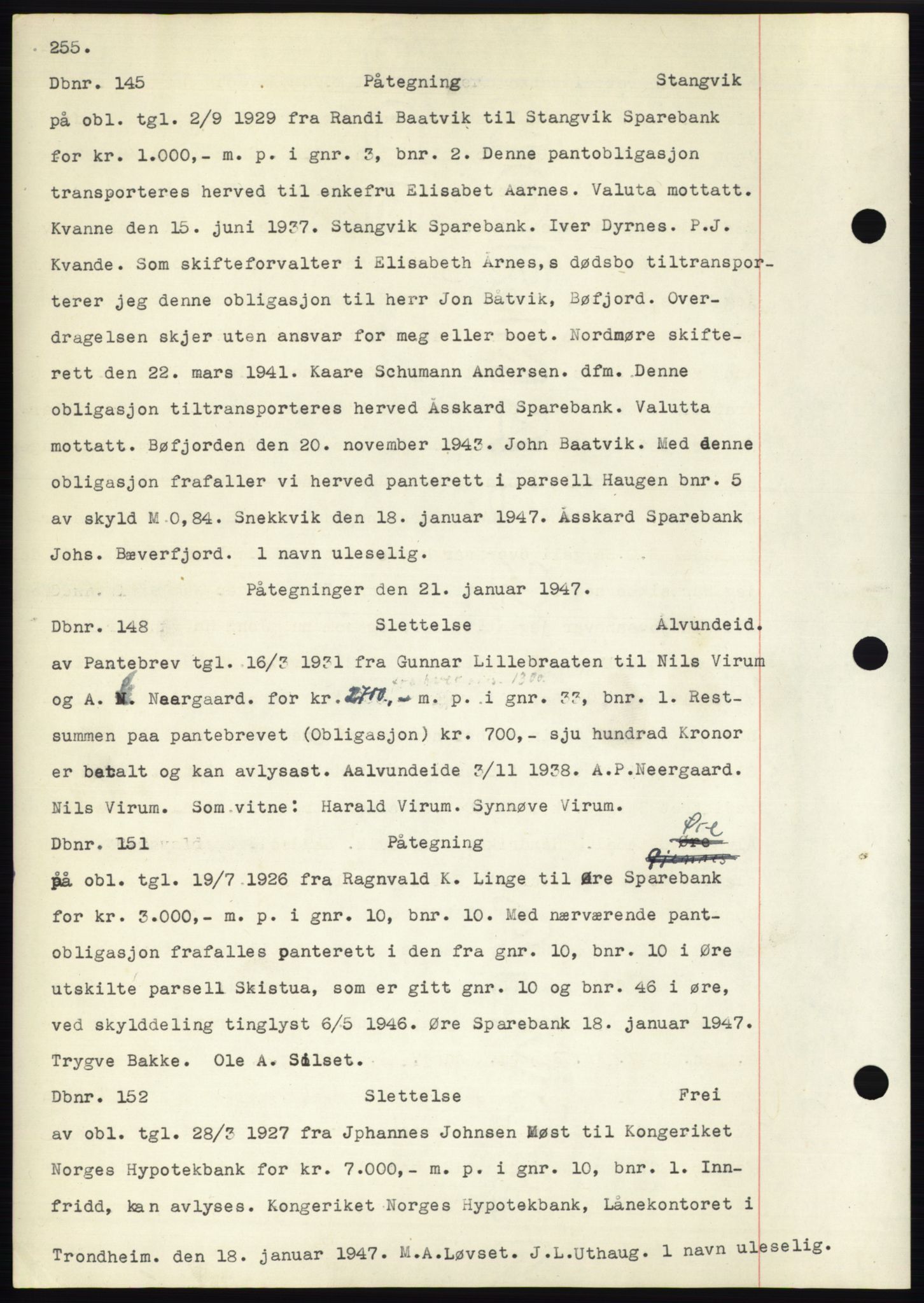 Nordmøre sorenskriveri, SAT/A-4132/1/2/2Ca: Mortgage book no. C82b, 1946-1951, Diary no: : 145/1947