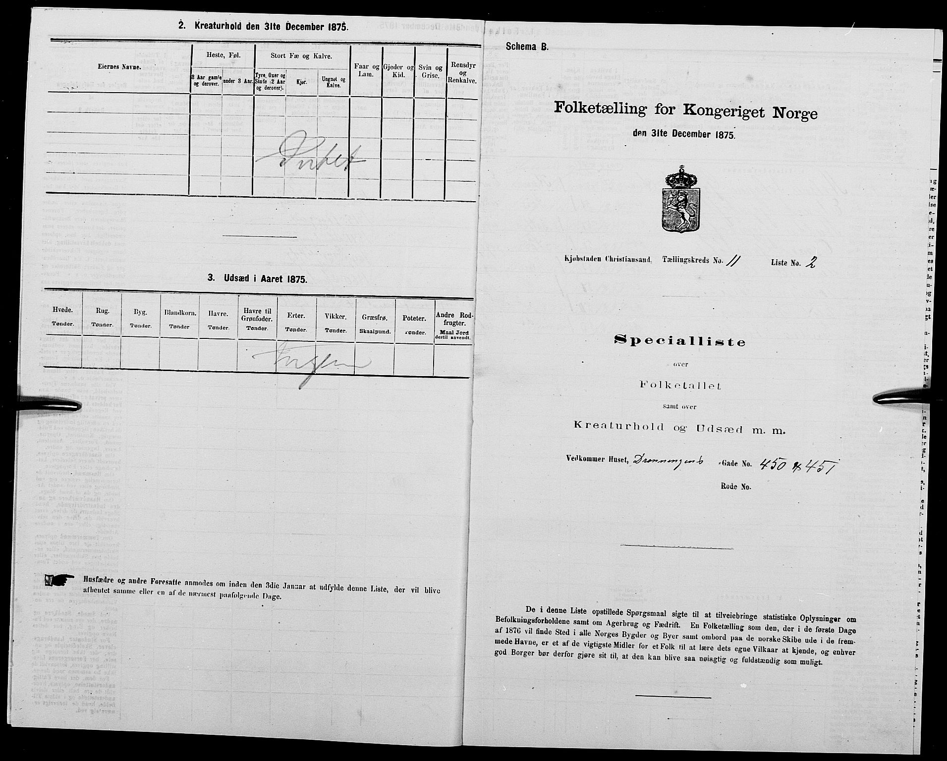 SAK, 1875 census for 1001P Kristiansand, 1875, p. 1822