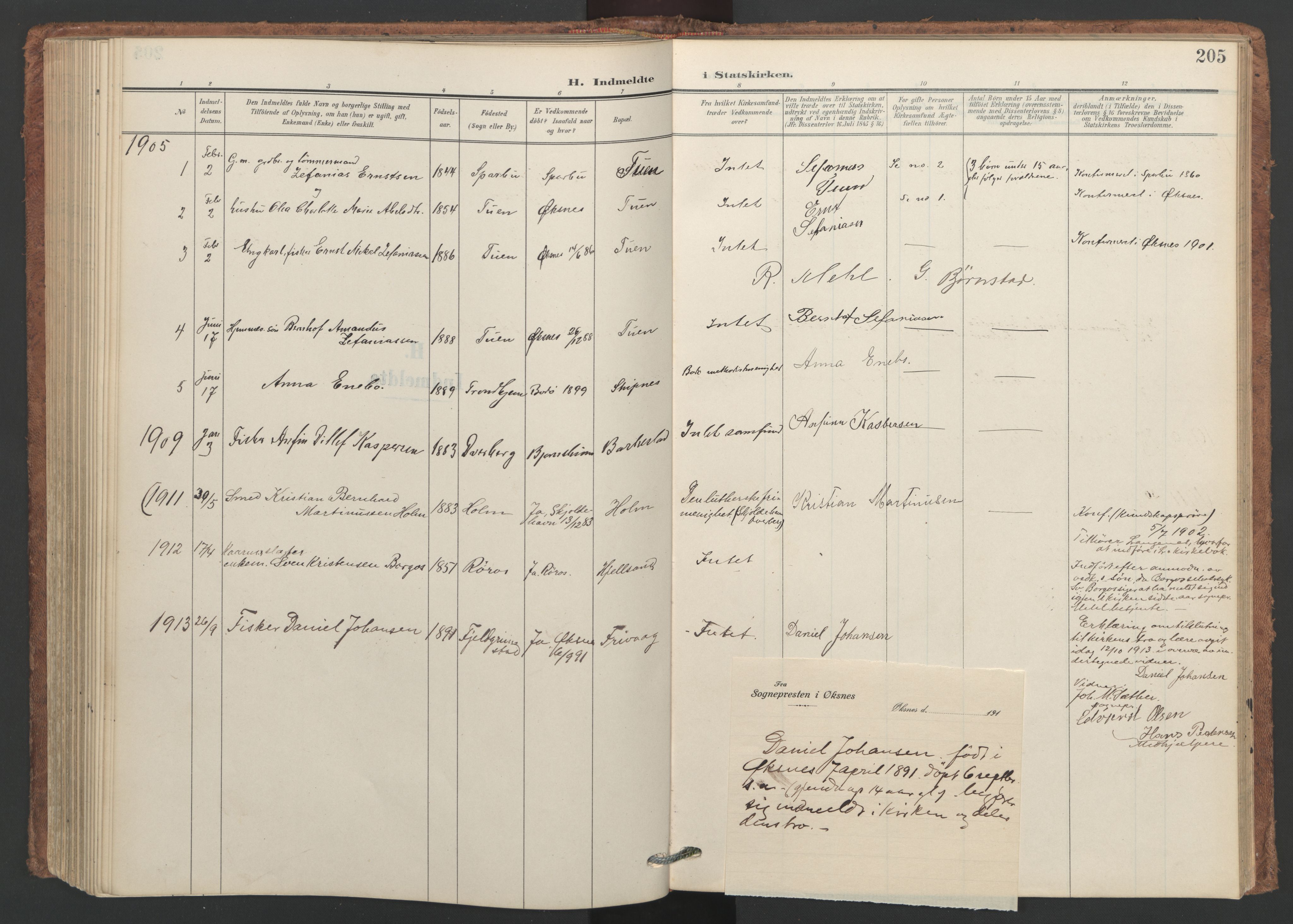 Ministerialprotokoller, klokkerbøker og fødselsregistre - Nordland, SAT/A-1459/893/L1339: Parish register (official) no. 893A11, 1904-1914, p. 205