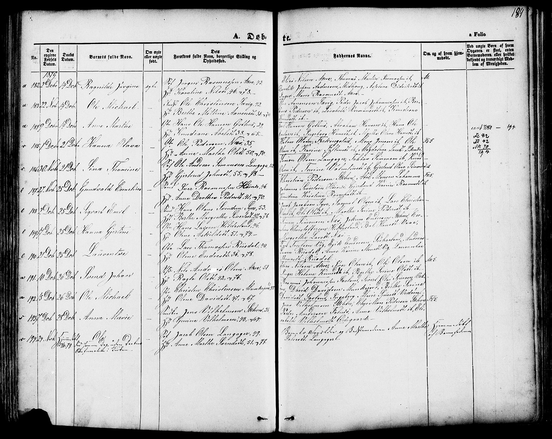 Skudenes sokneprestkontor, SAST/A -101849/H/Ha/Haa/L0006: Parish register (official) no. A 4, 1864-1881, p. 189