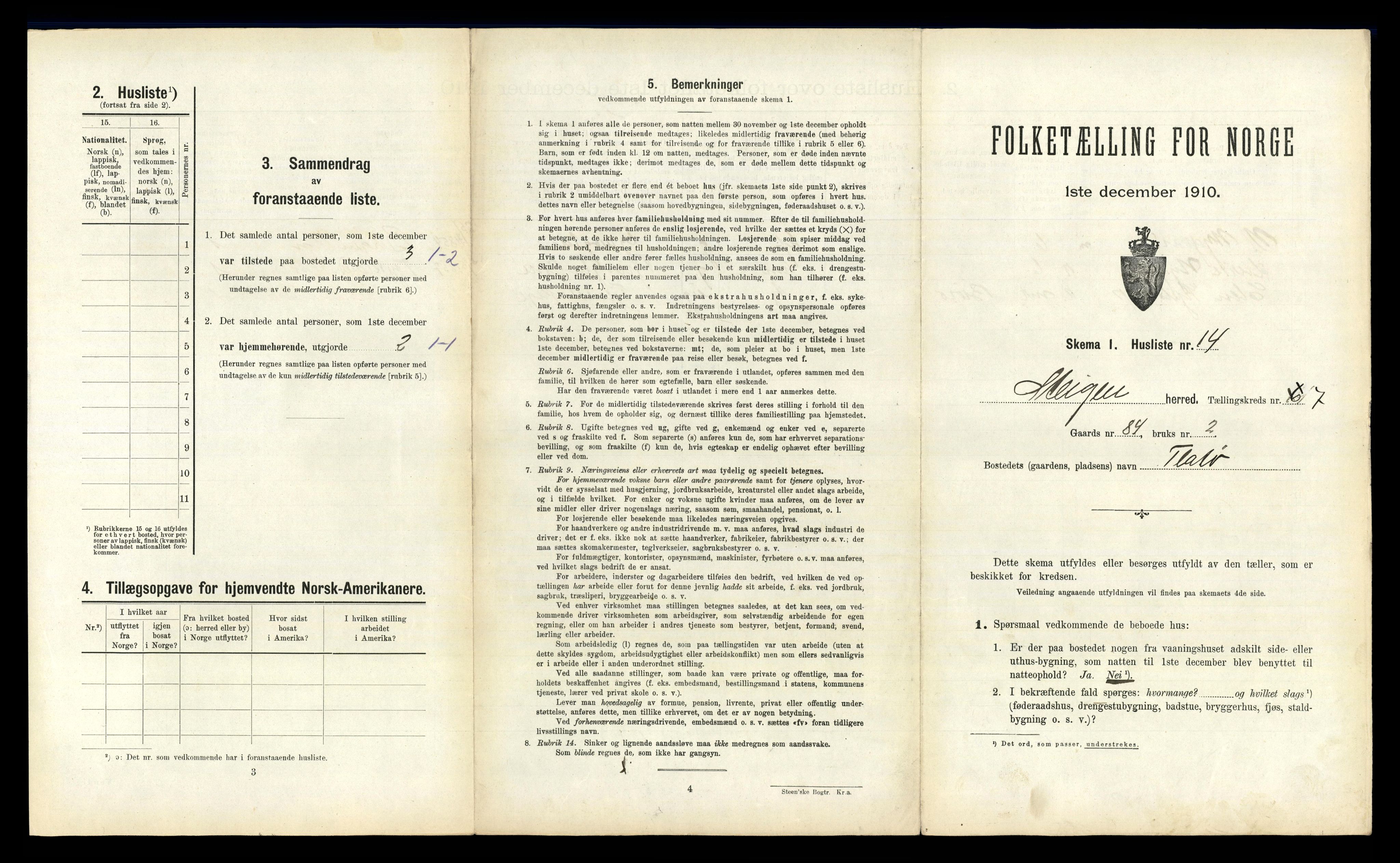 RA, 1910 census for Steigen, 1910, p. 619