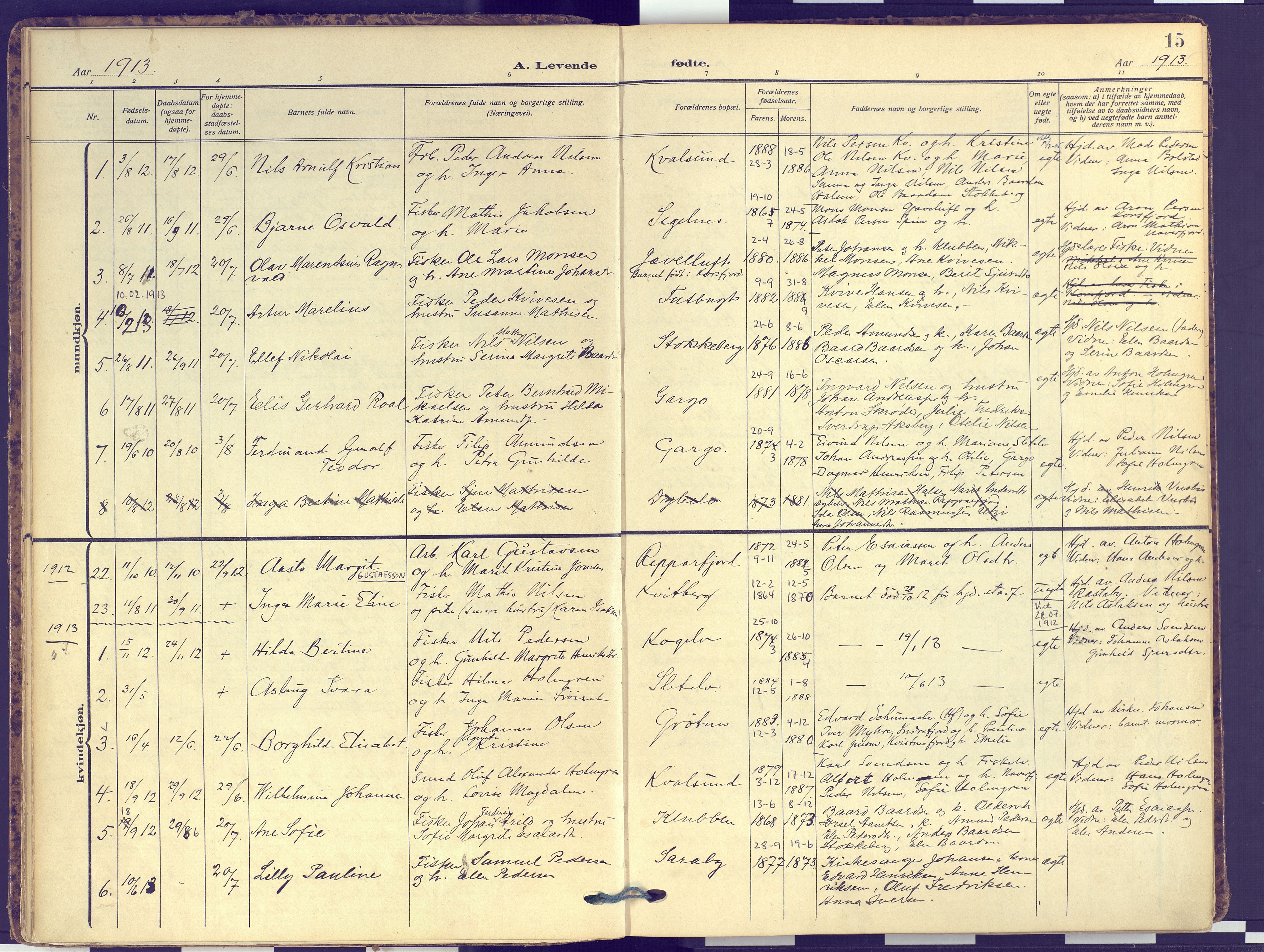 Hammerfest sokneprestkontor, SATØ/S-1347: Parish register (official) no. 16, 1908-1923, p. 15