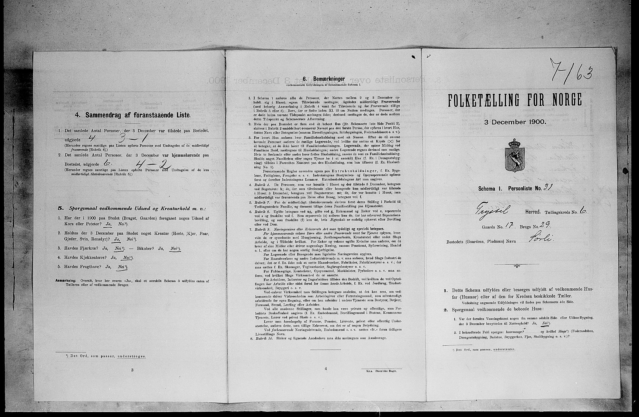 SAH, 1900 census for Trysil, 1900, p. 609