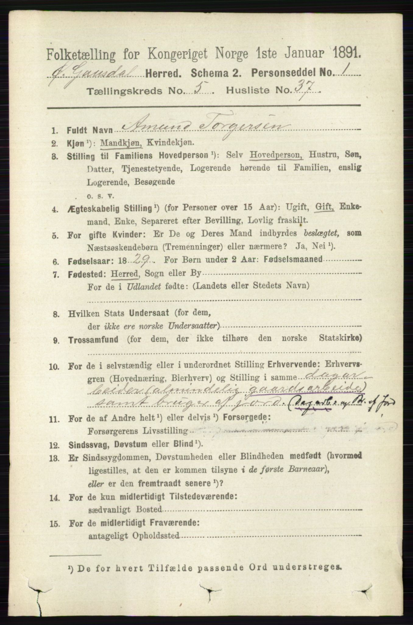 RA, 1891 census for 0522 Østre Gausdal, 1891, p. 3177