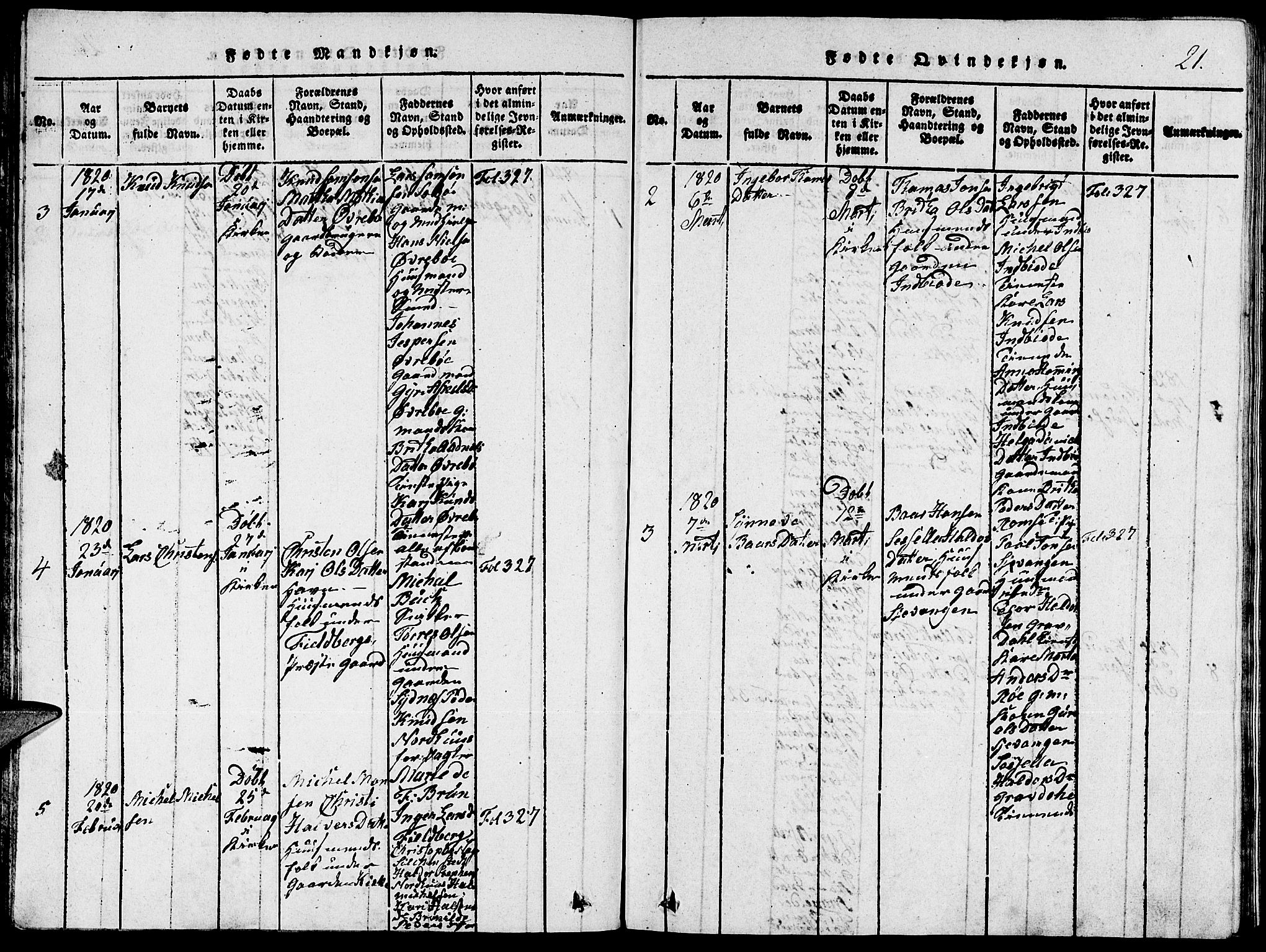 Fjelberg sokneprestembete, SAB/A-75201/H/Hab: Parish register (copy) no. A 1, 1816-1823, p. 21