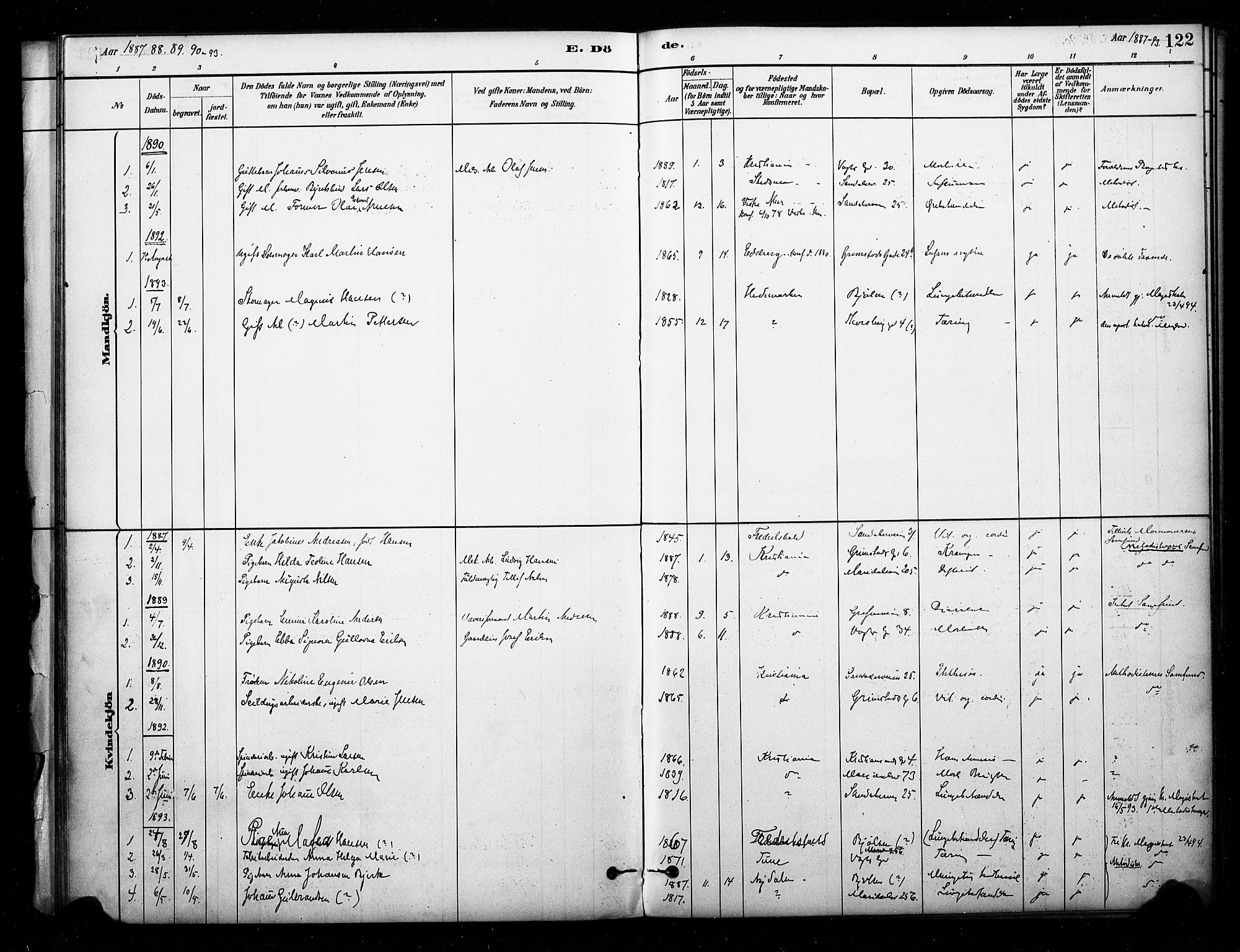 Sagene prestekontor Kirkebøker, SAO/A-10796/F/L0003: Parish register (official) no. 3, 1880-1922, p. 122