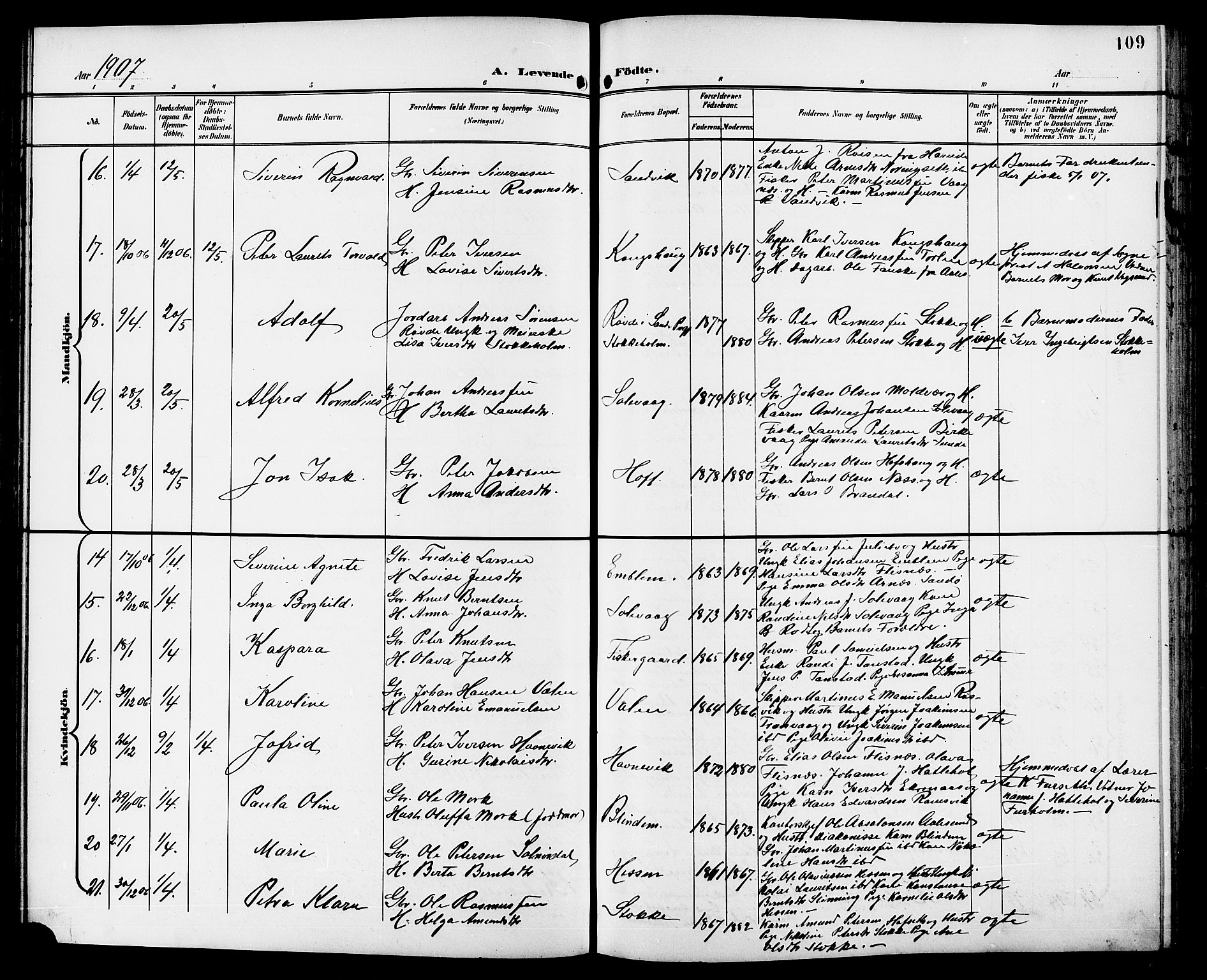 Ministerialprotokoller, klokkerbøker og fødselsregistre - Møre og Romsdal, AV/SAT-A-1454/528/L0432: Parish register (copy) no. 528C13, 1898-1918, p. 109